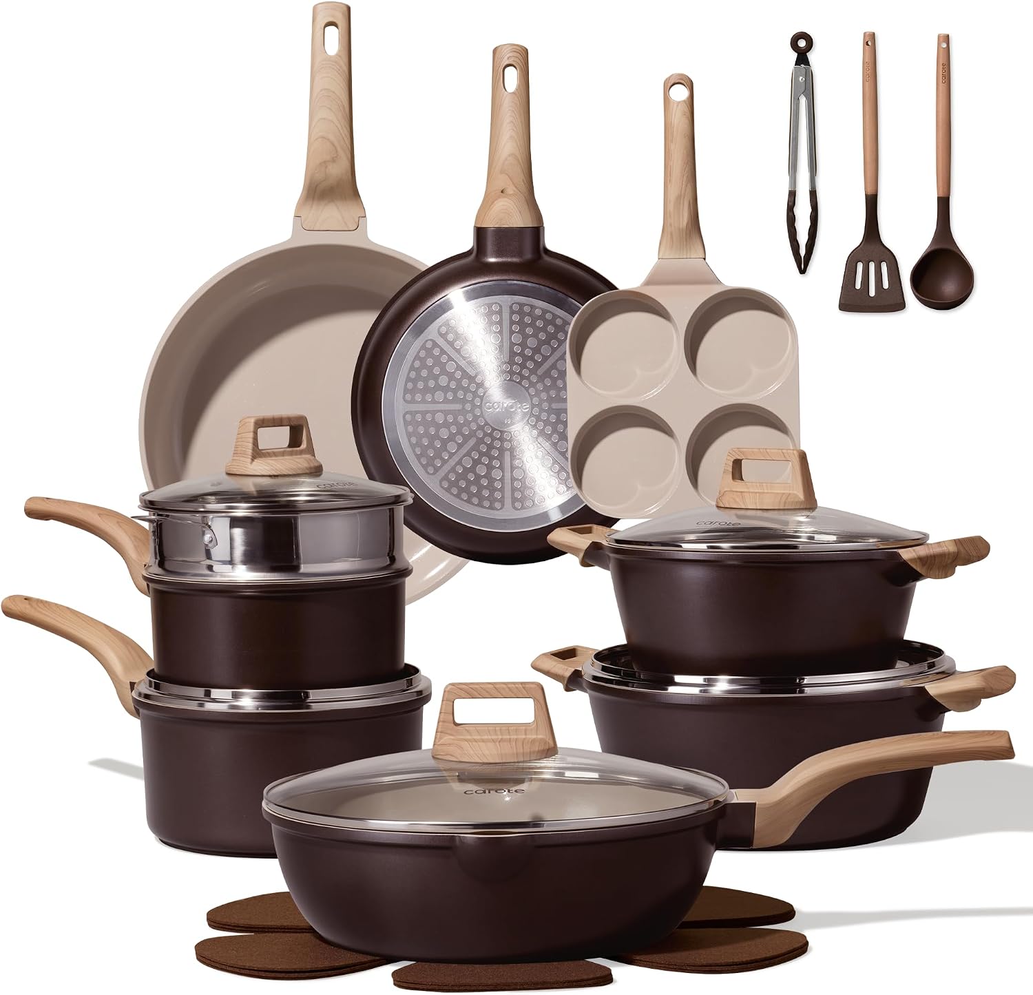 CAROTE 21pcs Pots and Pans Set, Nonstick Cookware Sets, with Egg Pan