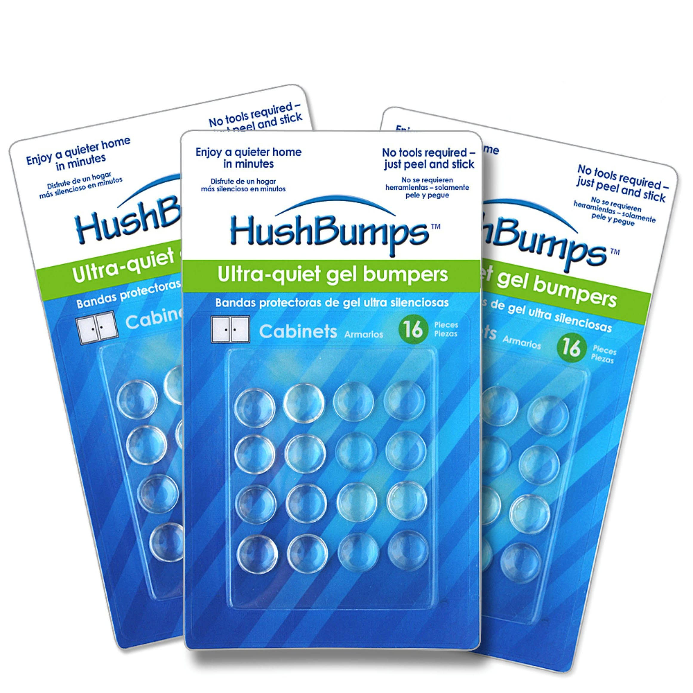 HushBumps Ultra-Quiet Gel Bumpers 3-Pack. Perfect for Cabinets & Drawers. Superior to Common Rubber Bumpers. Provides Soft & Quiet close. No Tools