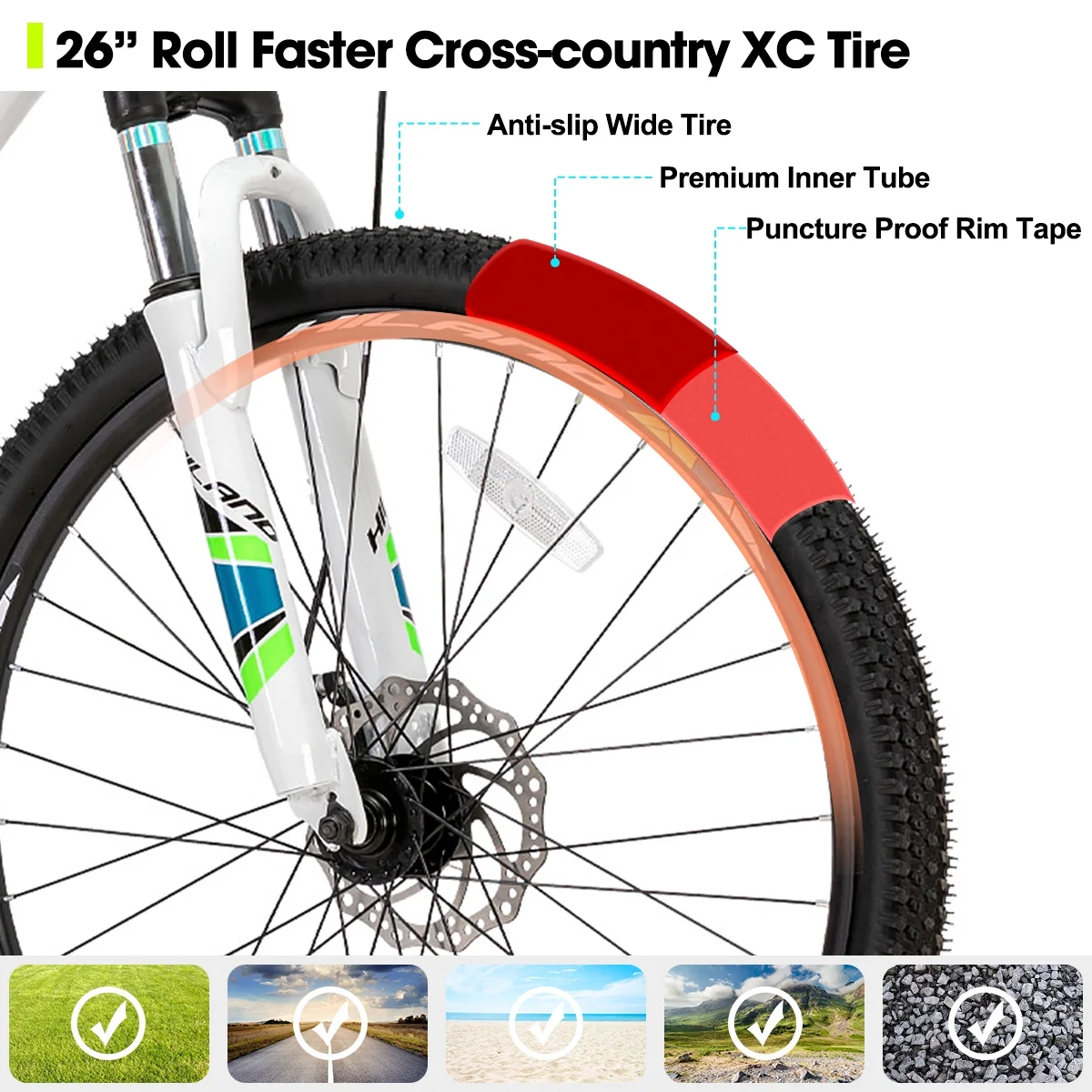 Mountain Bike, Multi-Spokes, 21 Speeds Drivetrain,Aluminum Frame 26 inch Wheels, Men's MTB Bicycle, White(White/multi-spoke) - Image 8