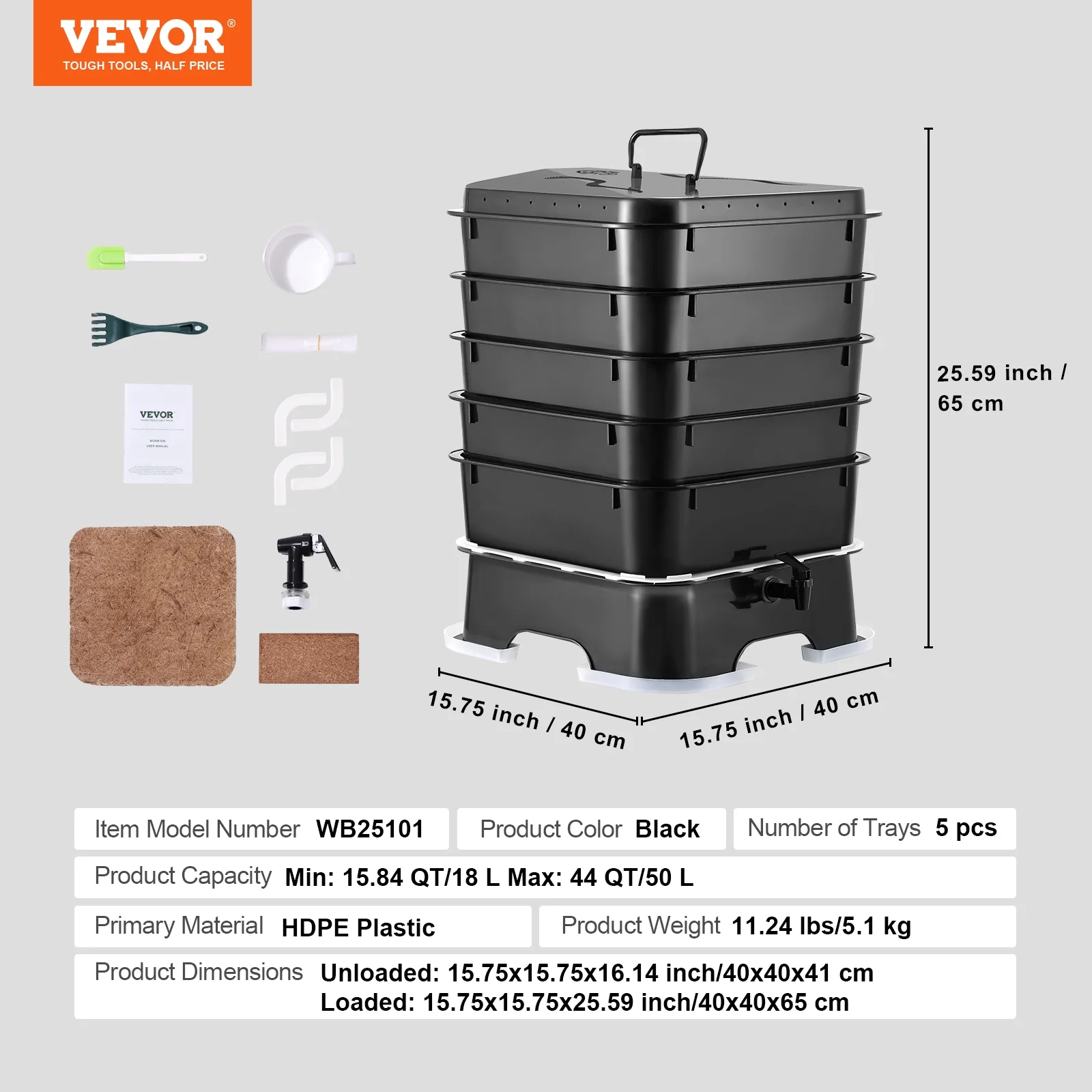 5-Tray Worm Composter, 50 L Worm Compost Bin Outdoor and Indoor, Sustainable Design Worm Farm Kit, for Recycling Food Waste, Worm Castings, Worm Tea, Vermiculture and Vermicomposting - Image 7