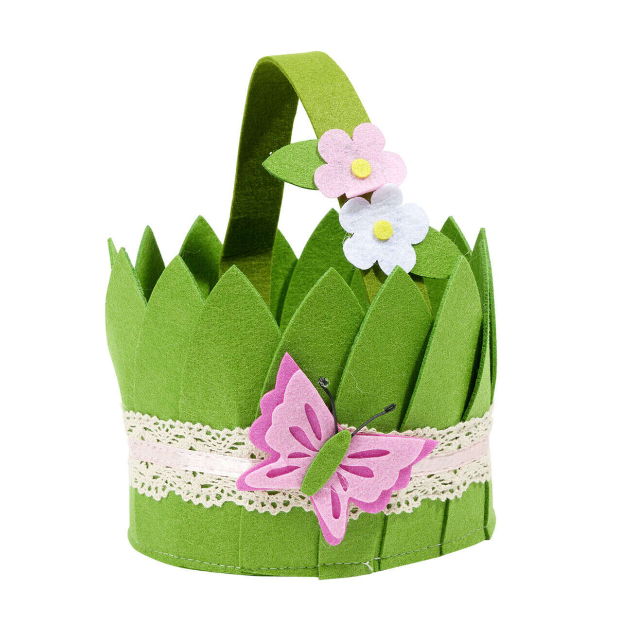 Panier pour oeufs de Pâques en feutrine verte 20x18xH15cm (2 modèles)