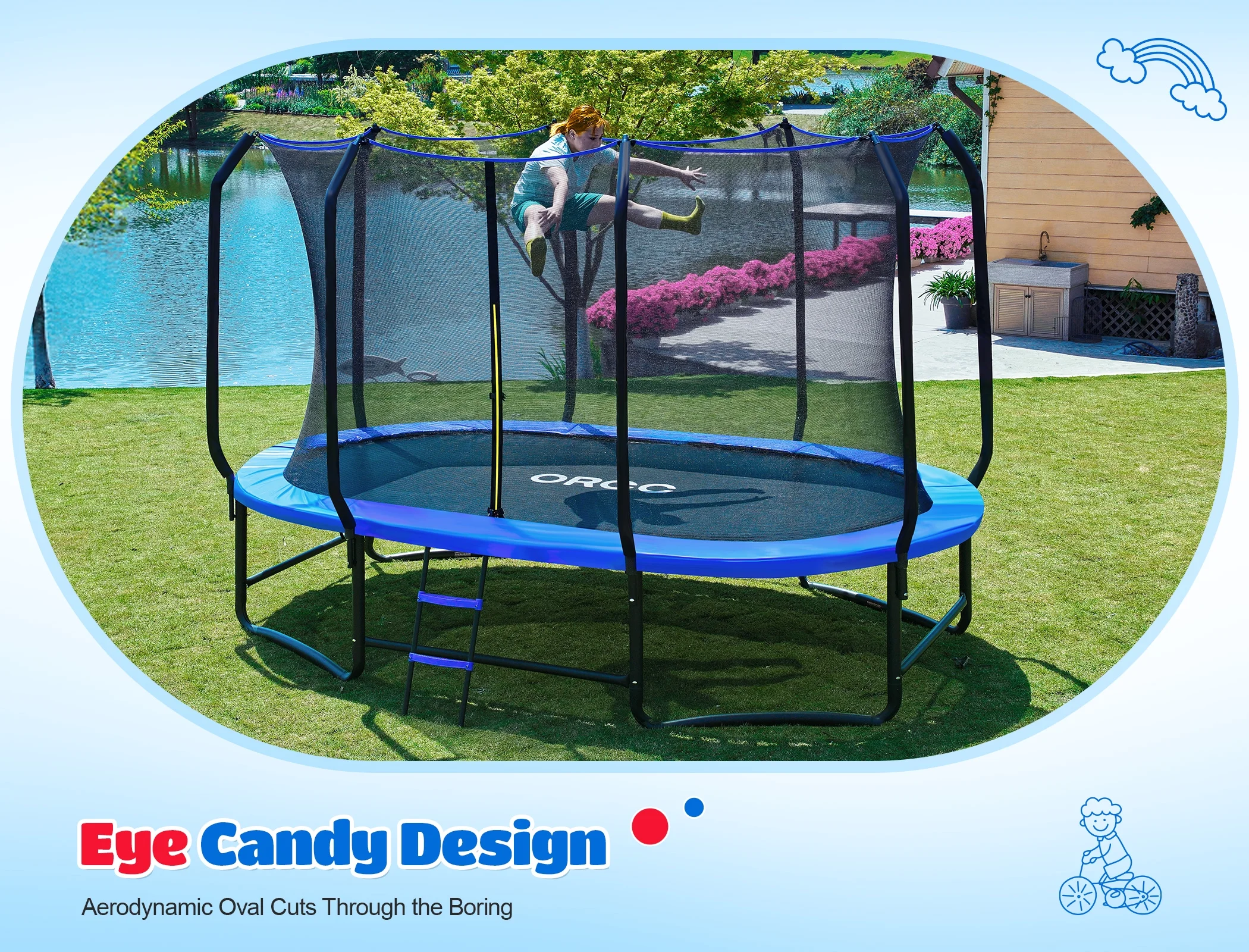 1200LBS Capacity Oval 8X13FT Heavy-Duty Yard Trampoline for Kids Adults with Safety Enclosure, 1.6mm Thickened Steel Frame Reinforced Legs, Outdoor Gymnastics Trampoline(8X13FT Oval) - Image 4