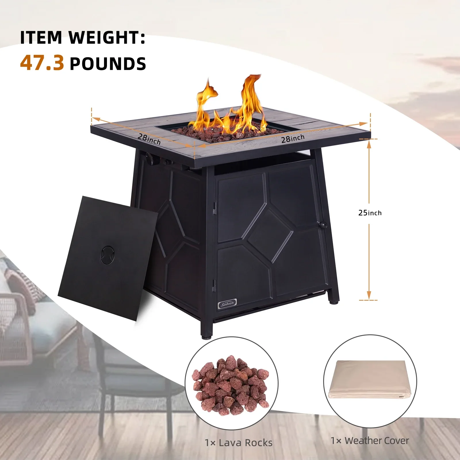 Afterglow Outdoor 28 Propane Fire Pit Table for Outside Patio Backyard Garden | Terra Fab Top & Steel Base