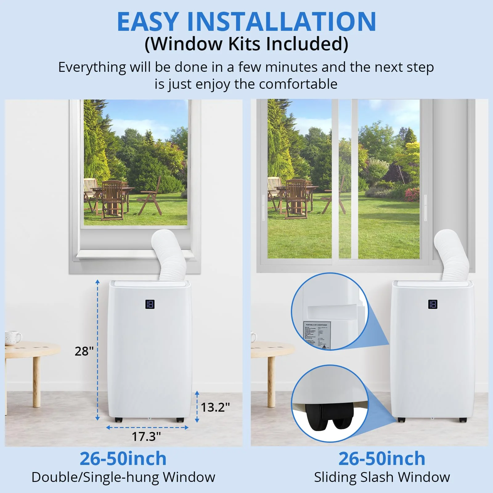 14000BTU Portable Air Conditioners Cool Up to 750 Sq.Ft, 4 in 1 Portable AC Unit with Remote Control/Dehumidifier/3 speeds fan/Sleep Mode for living room, bedroom, office - Image 6