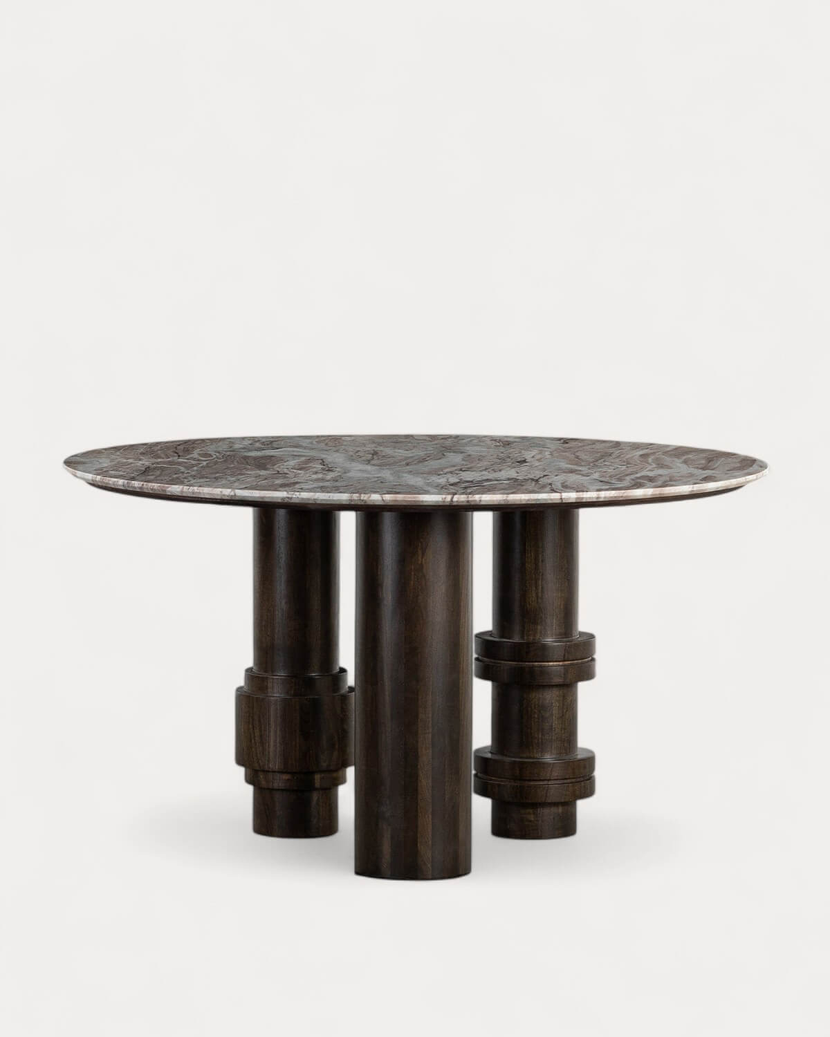 Atenas - Mesa de Comedor Redonda de Mármol Sawar y Madera de Mango (Ø140 cm) Atenas