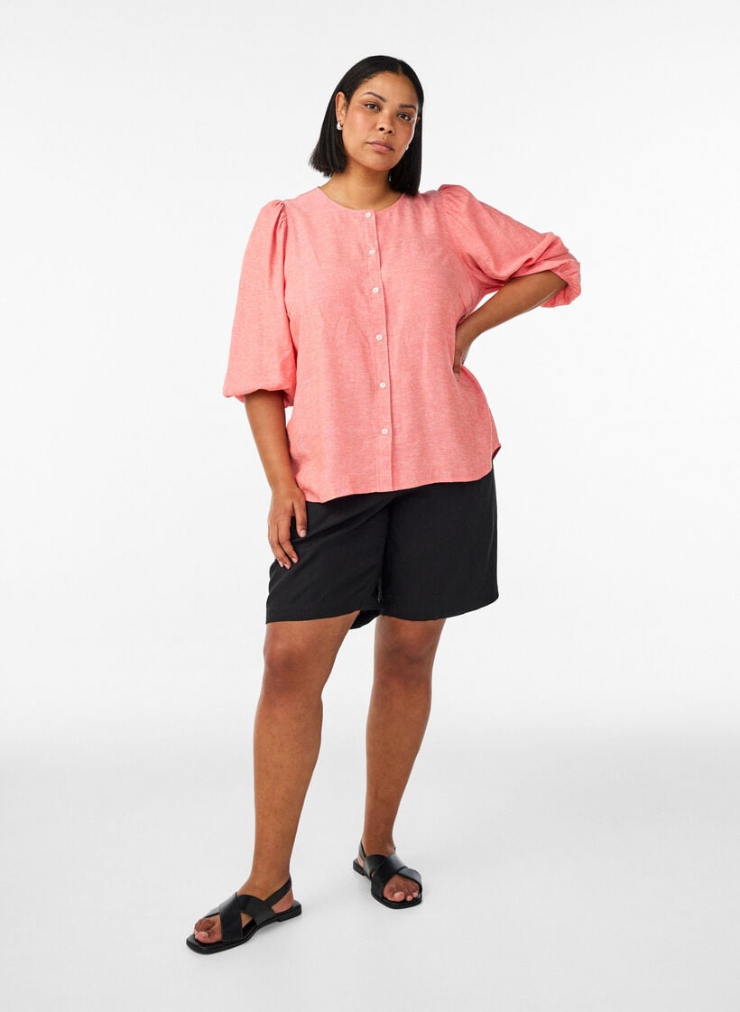 Zizzi Shirt blouse in linen and viscose with 3/4-sleeves