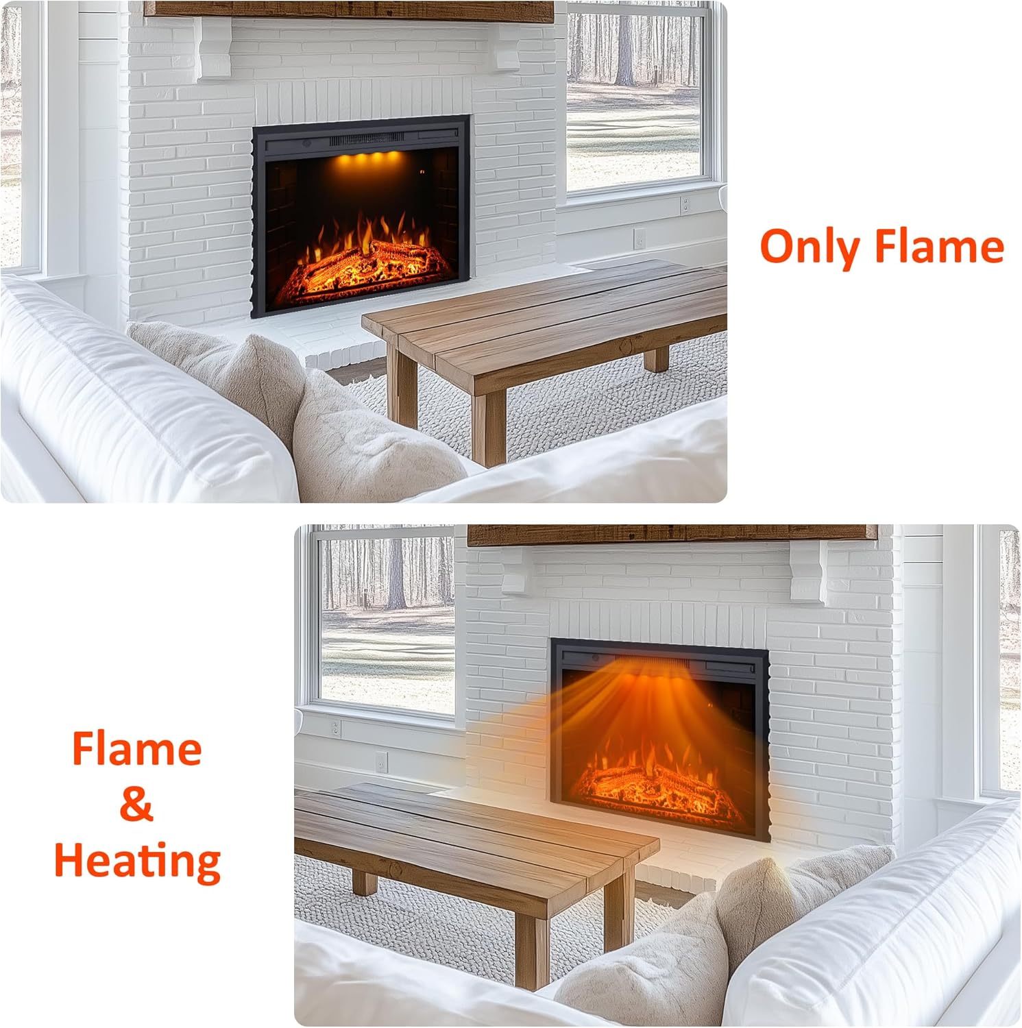 Valuxhome Recessed Electric Fireplace, 30 Inches Electric Fireplace Insert, Fireplace Heater with Overheating Protection, Fire Crackling Sound, Remote Control, 750/1500W, Black