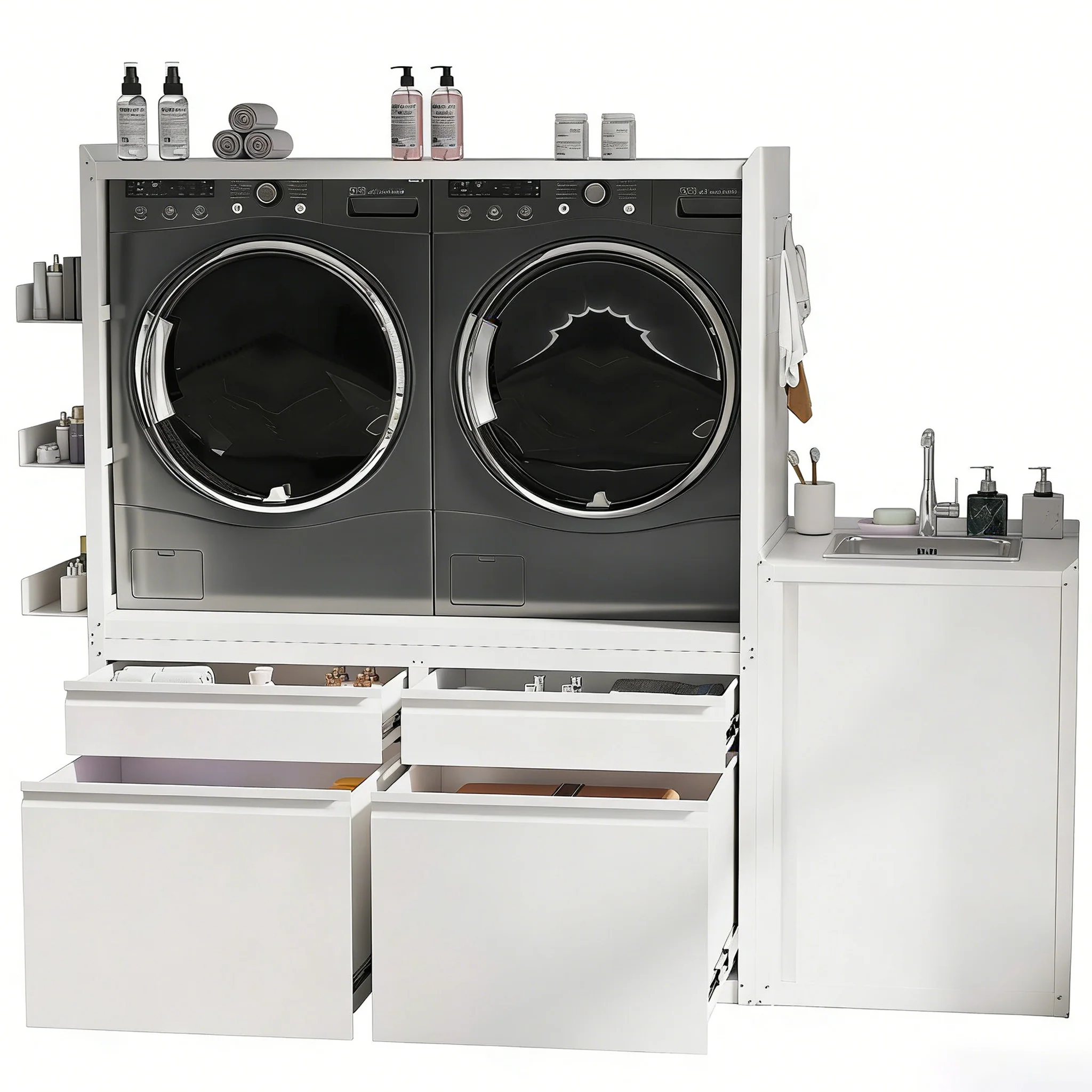 AECOJOY Laundry Pedestal with Sink Cabinet 1300LBS Heavy Duty Universal Washing Machine Stand Base Raiser