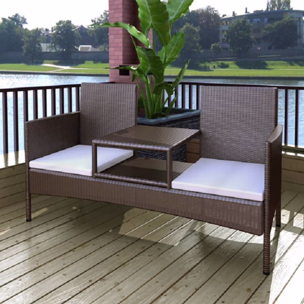 vidaXL Garden Bench Brown PE rattan Large Removable Covers