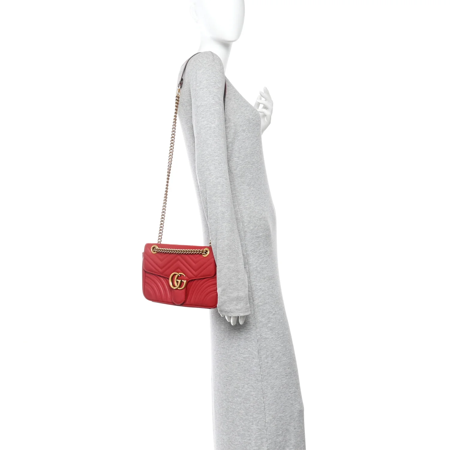 Calfskin Matelasse Small GG Marmont Shoulder Bag Hibiscus Red