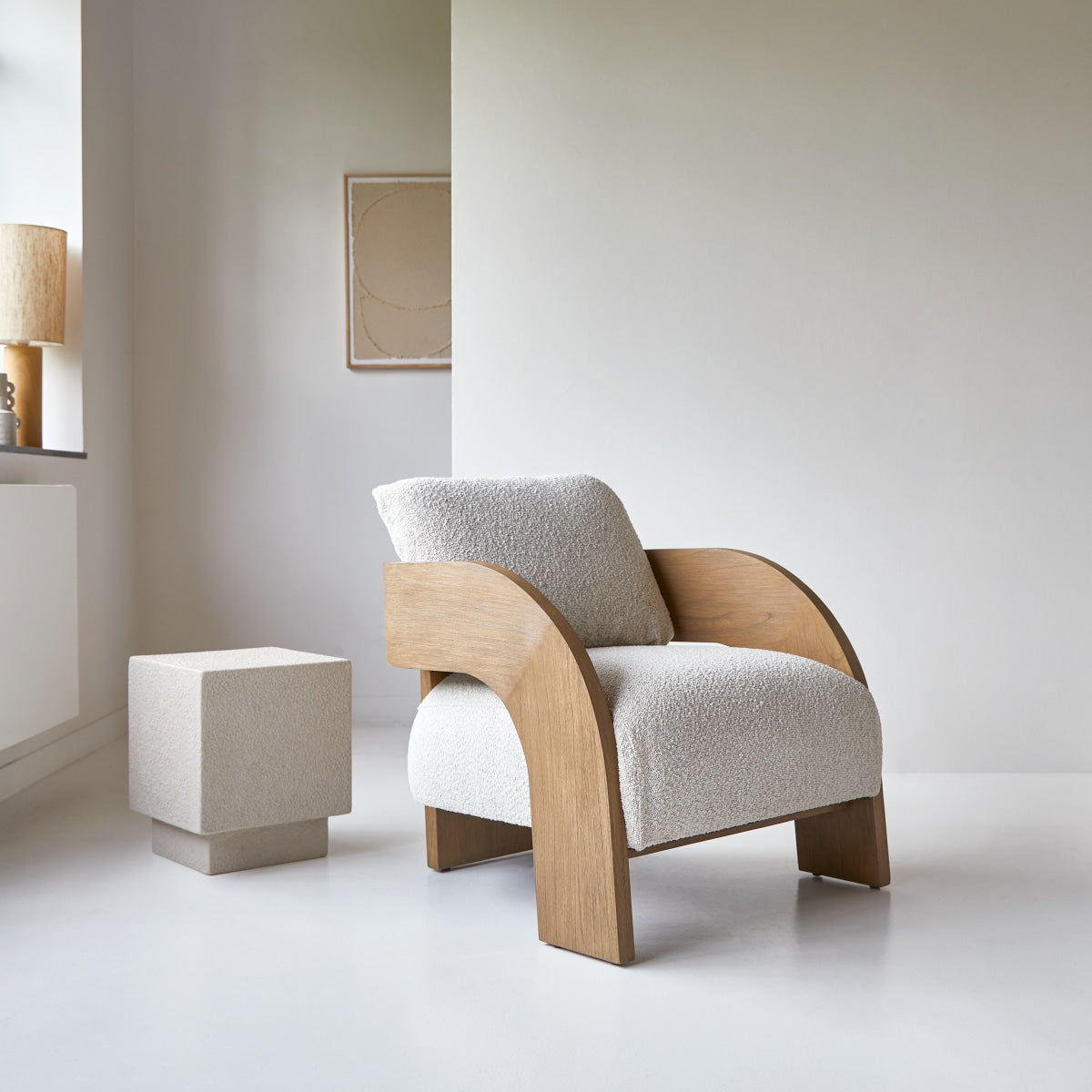 Tikamoon - Boti - Fauteuil in massief mindihout en ecru stof