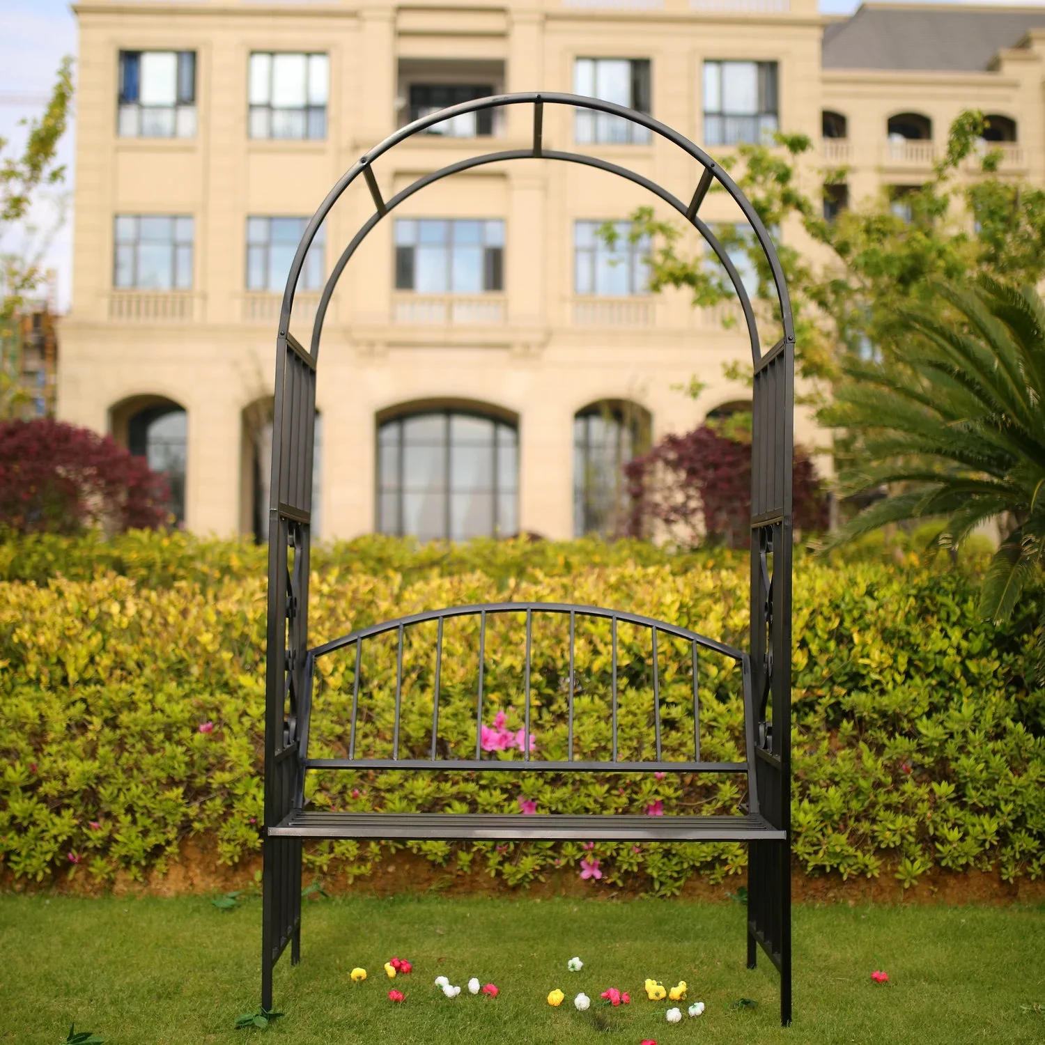 Go Garden Arch Black Steel Arbor, Supports Climbing Plants and Vines