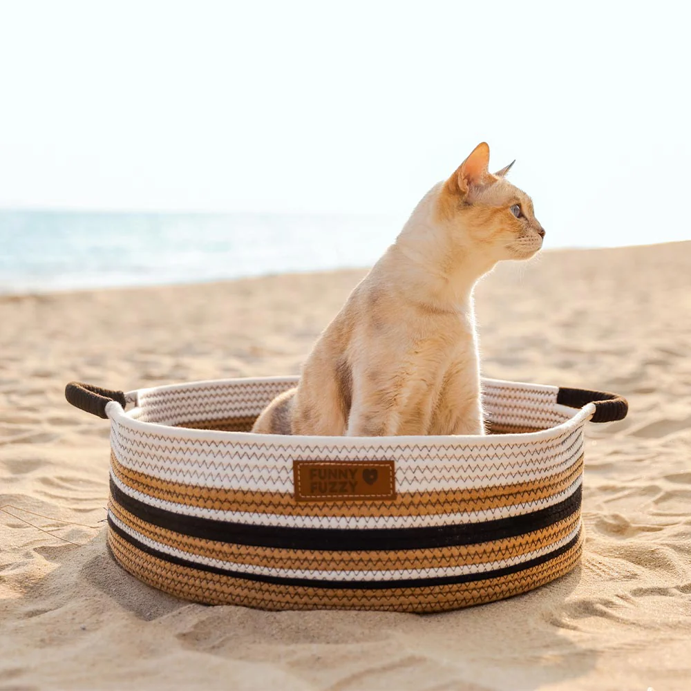 Handcrafted Stripe Calming Pet Bed - Timeless Nest