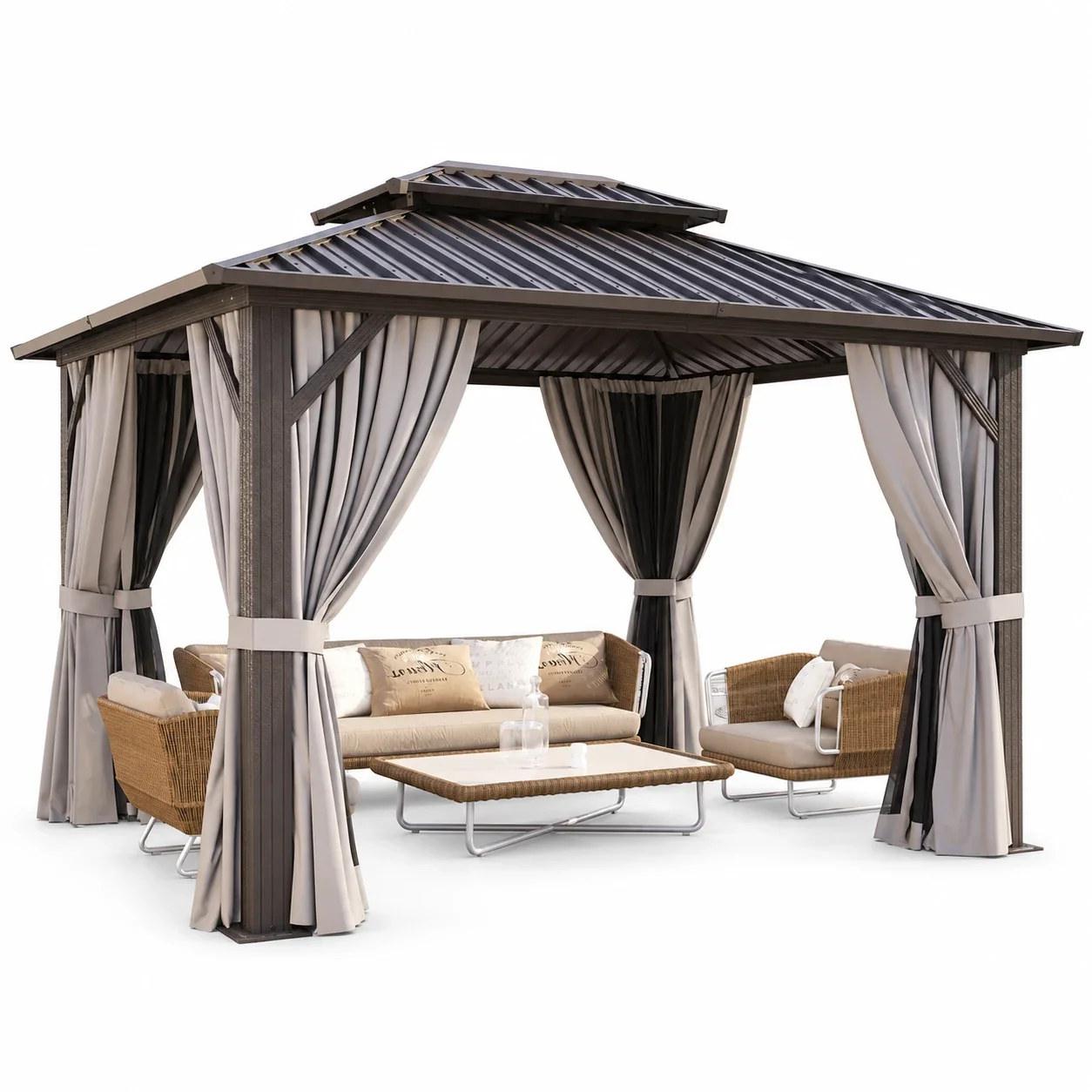 Clouddwell 10' x 12' Gazebo for Patio, Gazebo Pergola with Sloped Roof, Large Wall-Mounted Heavy Duty Awnings, for Deck, Patio and Backyard
