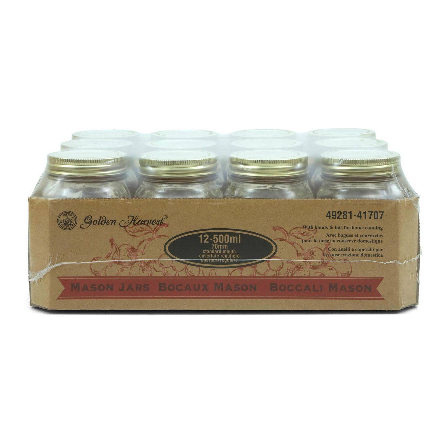 Golden Harvest 500 ml Glass Mason Jars, 12 Pack