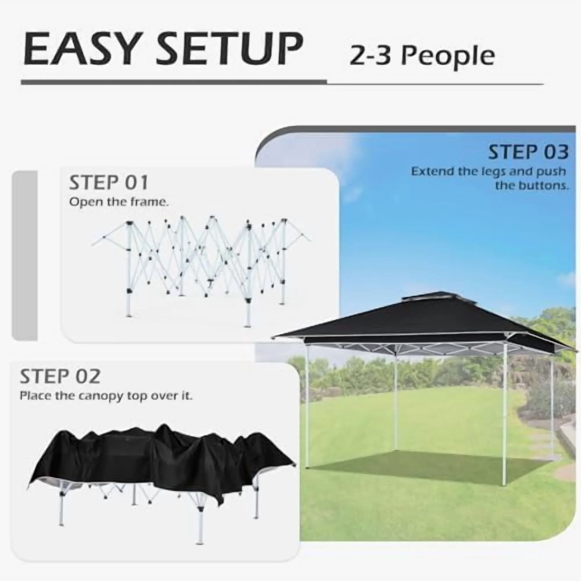 Pop Up Tent Canopy, Waterproof Canopy with Net and UV Resistant, Sidewalls Instant Shelter Canopy Tent with Carrying Roller Bag for Garden, Grill and Backyard (White)