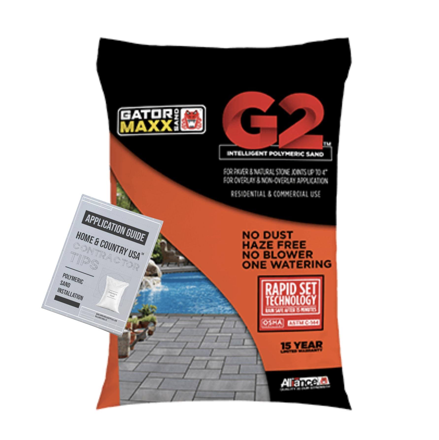 Alliance Gator Maxx G2 Intelligent Polymeric Sand for Paver and Natural Stone Joints Up to 4(Diamond Black) 50 IB Bag with Professional Contractor Tip