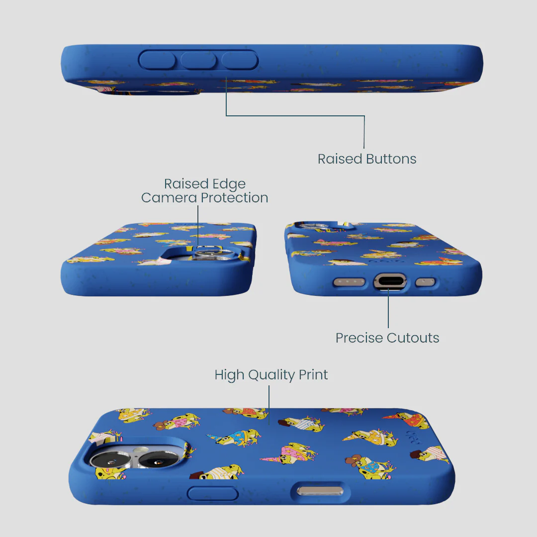 Electric Blue Fancy Frogs iPhone 16 Case