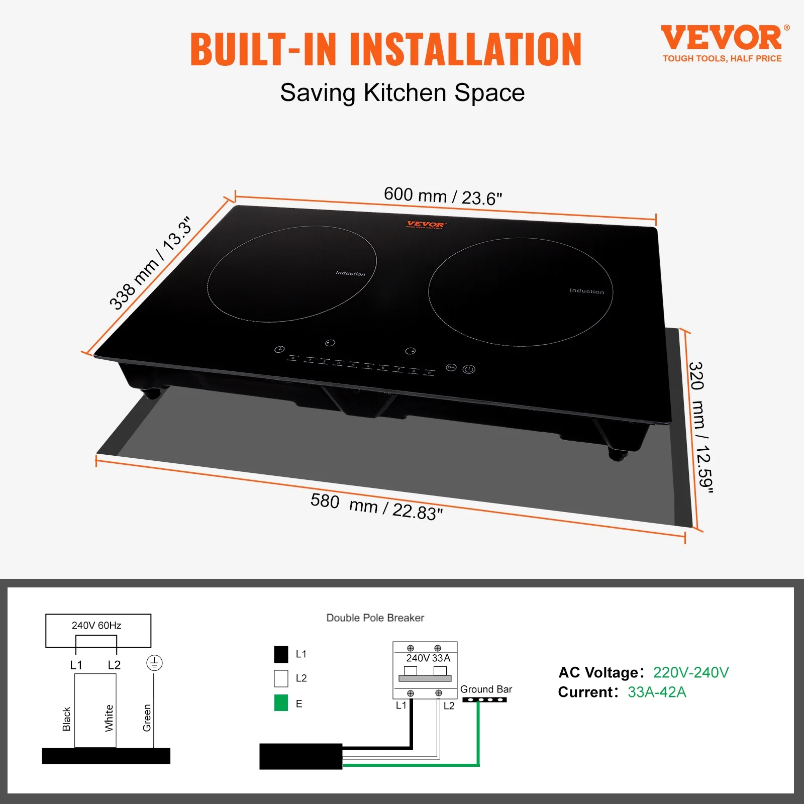 24 inch Electric Cooktop 2 Burners Ceramic Glass Stove Top Touch Control(24"/2 Burners/1800W) - Image 6