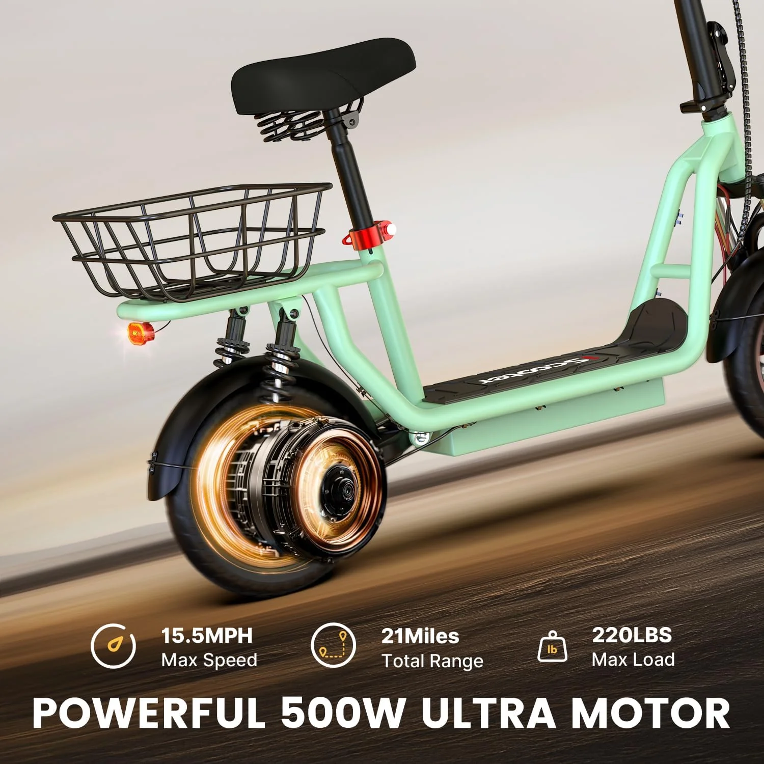 Trottinette électrique iScooter avec siège, autonomie de 60/34 km, vitesse maximale de 45/30/25 km/h, double suspension et panier