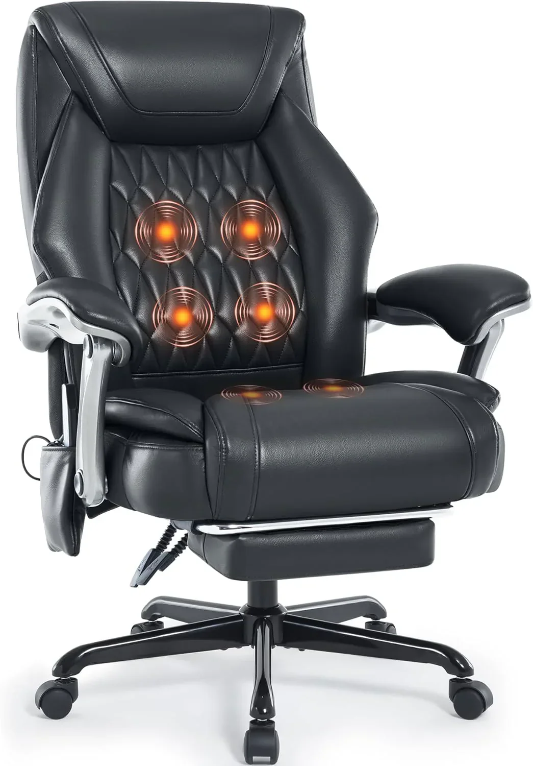 Fauteuil de bureau massant avec chauffage et repose-pieds, fauteuil de bureau ergonomique inclinable de direction