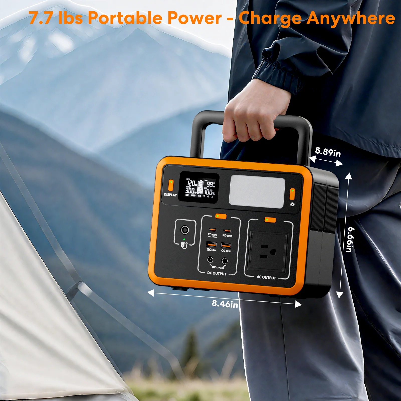 300W Portable Power Station, 288Wh 90000mAh portable solar generator with LED Light, Outdoor Solar Generator for Camping, RV, Home Backup, Emergency Power - Image 4
