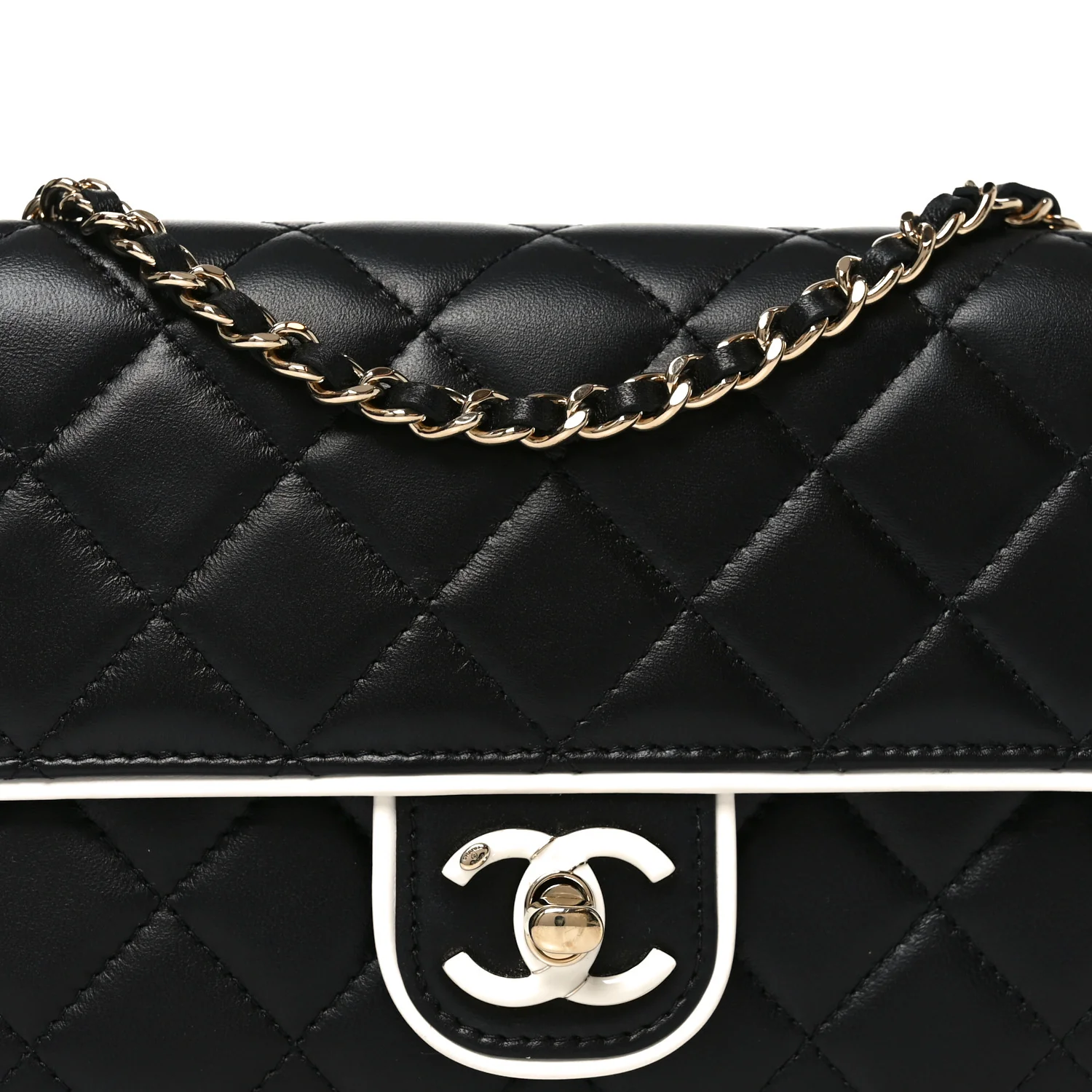 Lambskin Quilted Resin CC Mini Flap Bag Black White