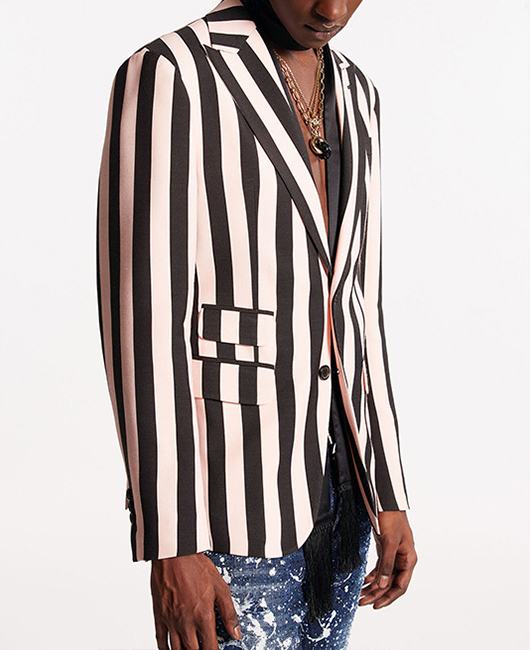 Blazer décontracté à rayures, simple boutonnage, poches et col à revers