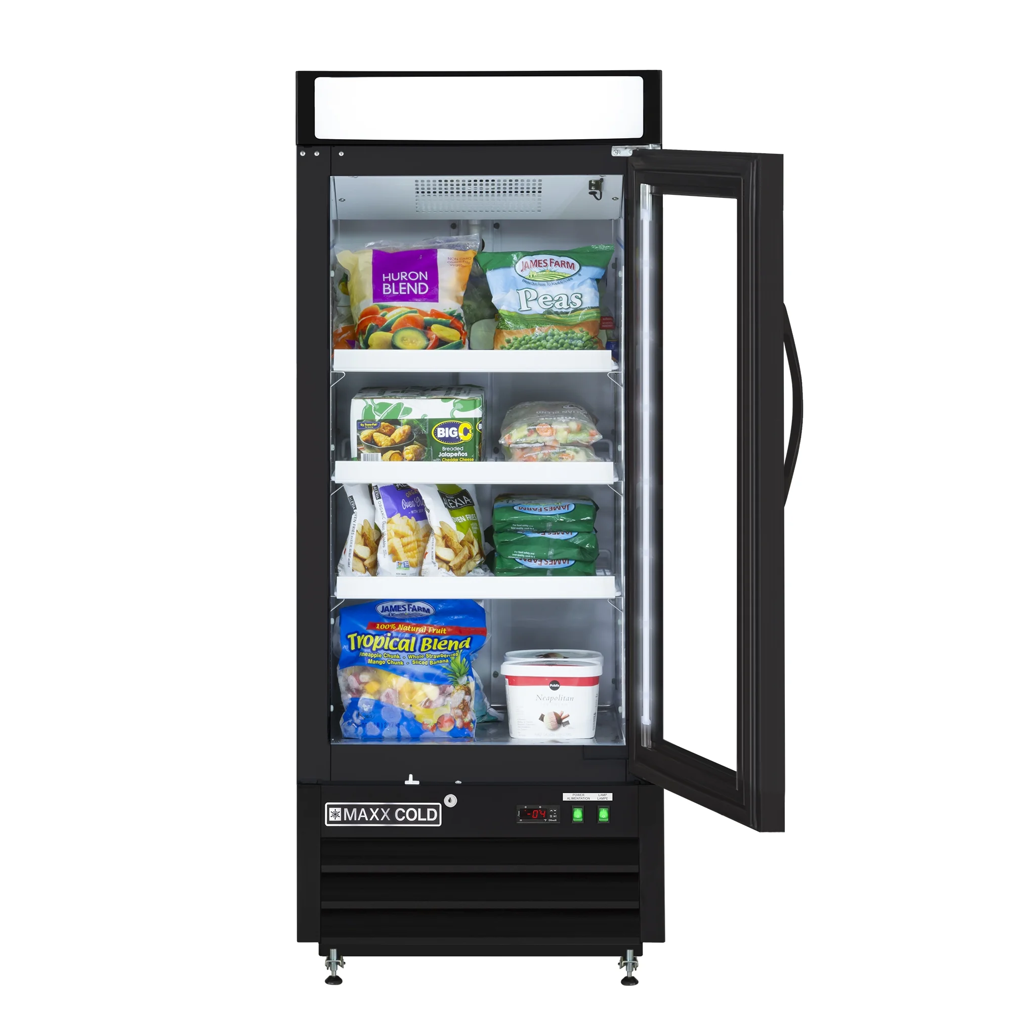 Maxx Cold Single Glass Door Merchandiser Freezer, Free Standing, 25"w, 12 Cu. Ft. Storage Capacity, in Black (MXM1 - 12FBHC)