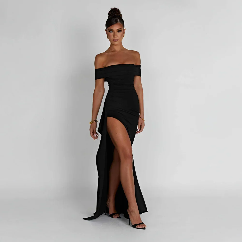 Robe Maxi Fendue Épaules Dénudées