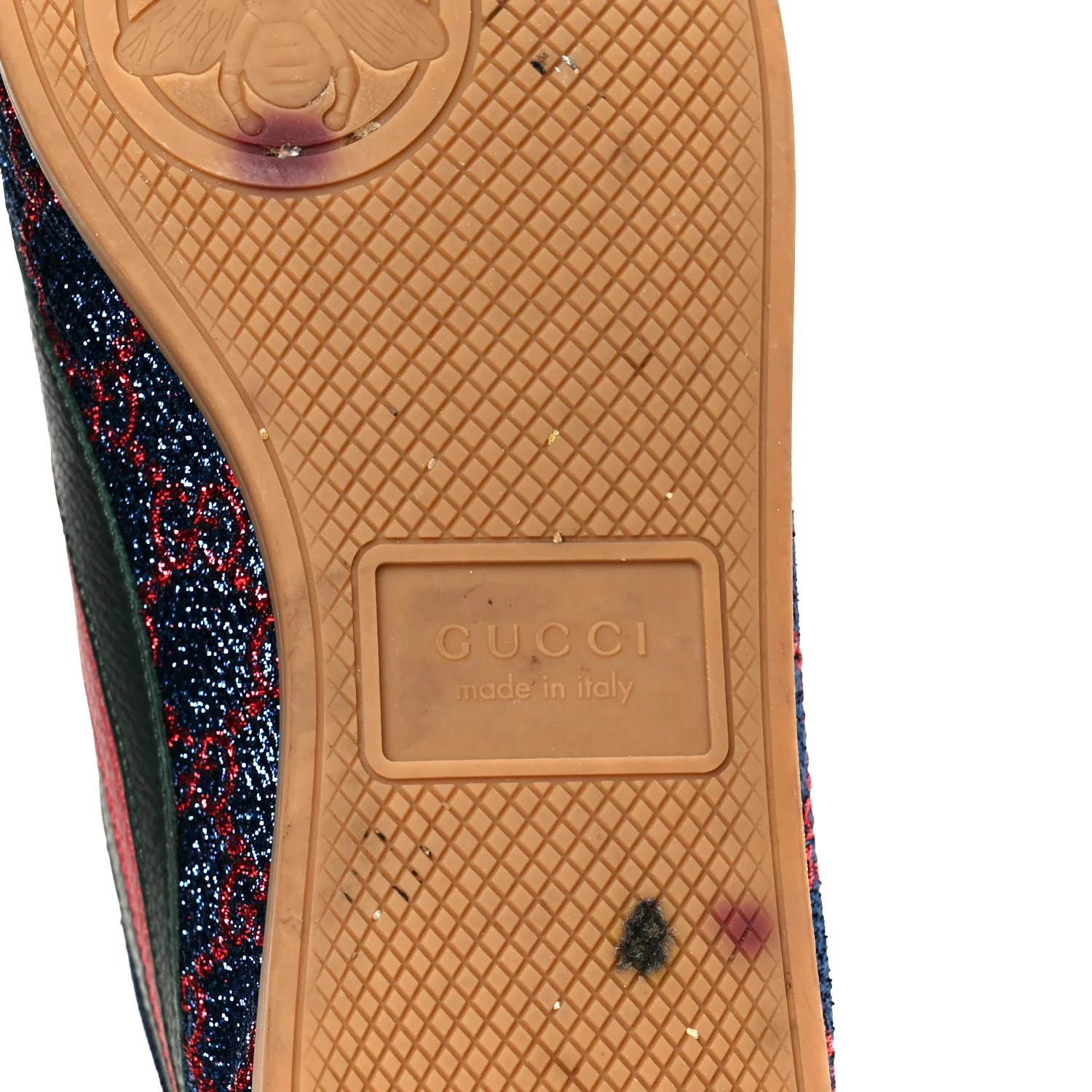 Lurex Calfskin Web GG Monogram Mens Falacer Sneakers 8.5 Iridescent Blue Iridescent Red Silver