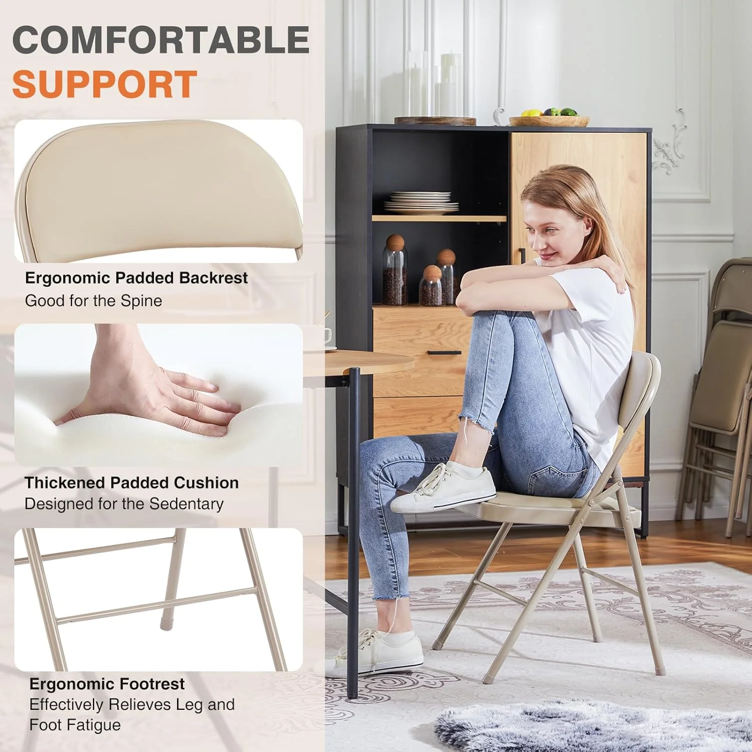 Lot de 12 chaises pliantes Sweetcrispy, chaises pliantes rembourrées en cuir, chaises pliantes robustes en métal