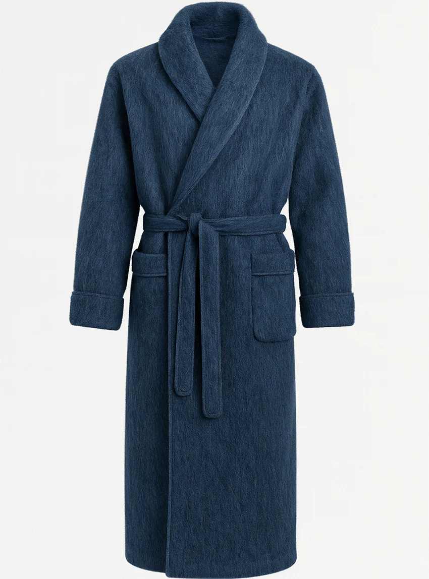 Robe de chambre homme en laine des Pyrénées  bleu océan