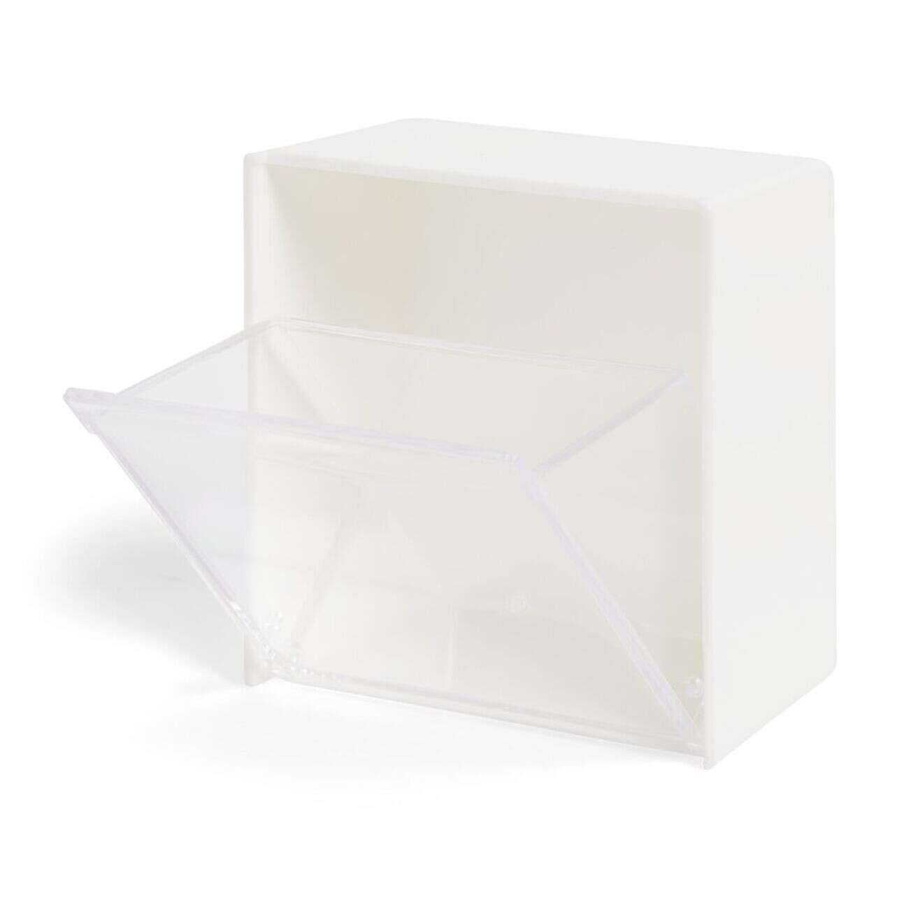 Boîte de rangement blanche avec ouverture frontale transparente 8,5x8,5cm