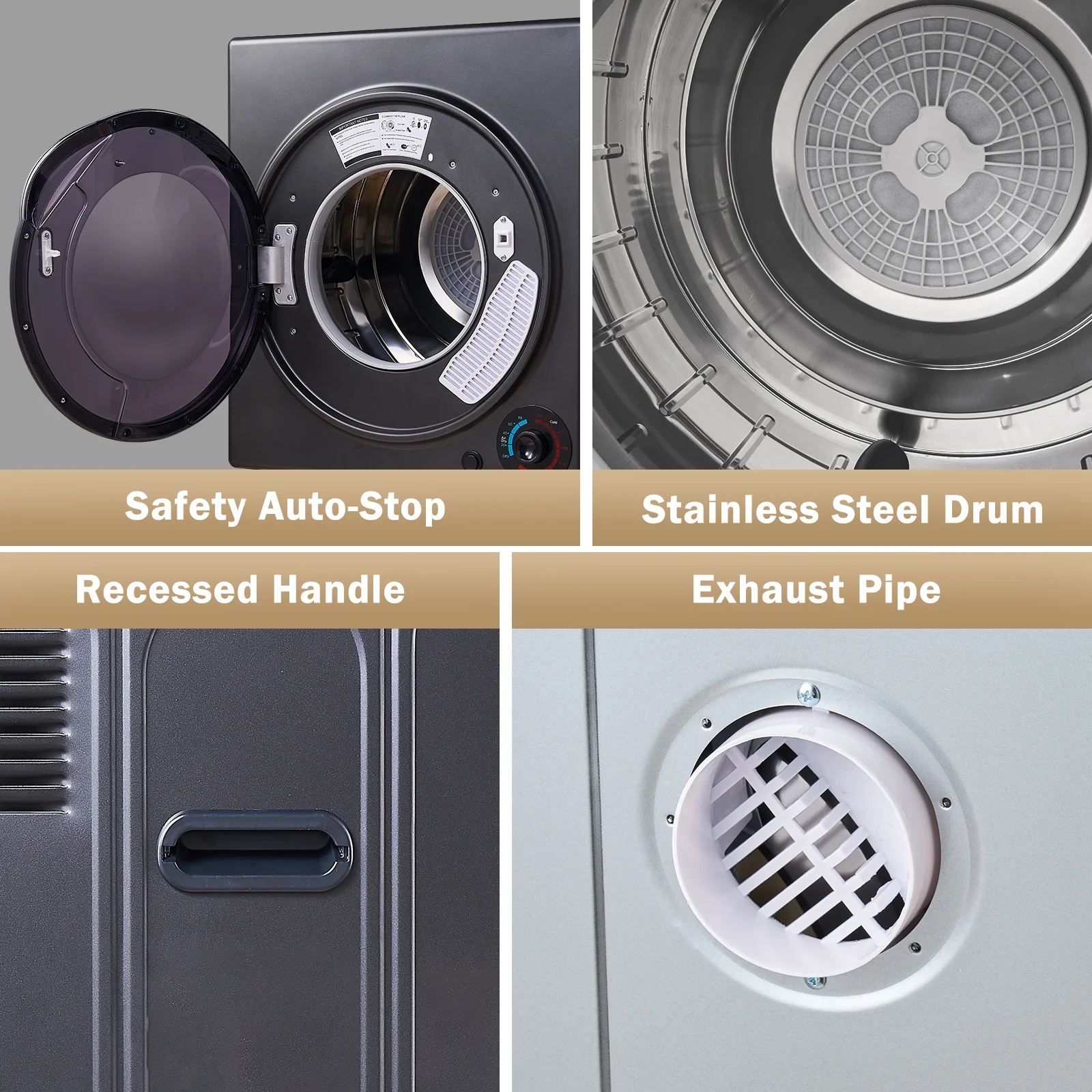 Portable Dryers for Laundry 1500W, 3.5 cu.ft Compact Dryer with Stainless Steel Tub, 4 Drying Mode, Apartments, RVs, Dorms - Image 4