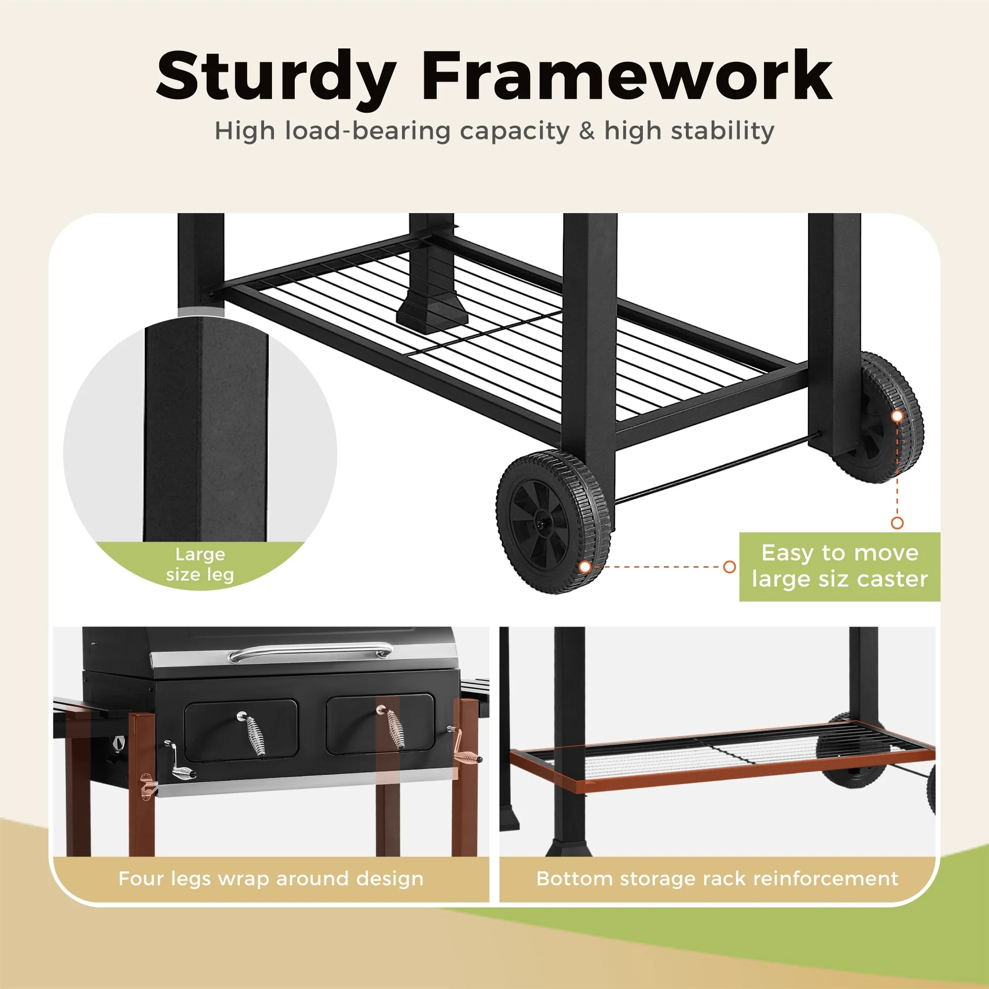 Extra Large Charcoal BBQ Grill with 794 Sq. In. Cooking Area, Dual Lifting Charcoal Trays & Foldable Side Tables