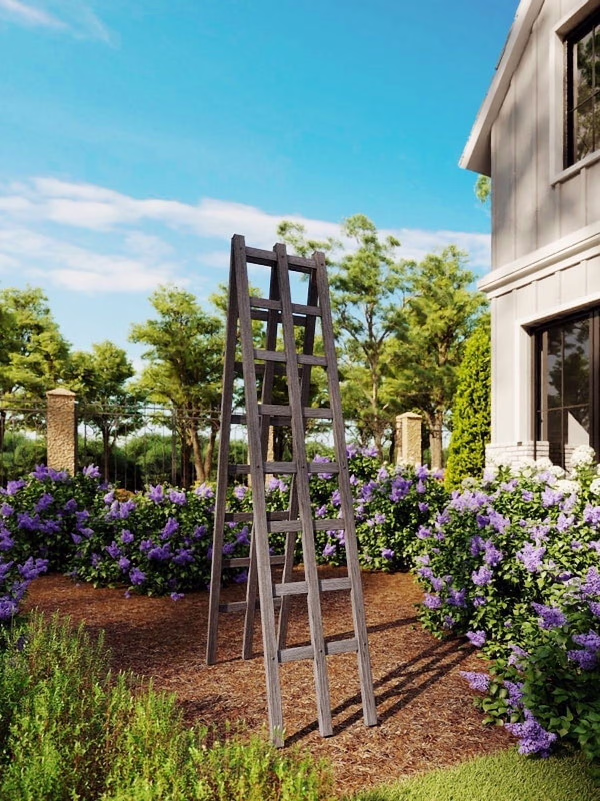 Urbana 14 L x 68 H Vinyl A-Frame Ladder Garden Trellis, Slate Gray