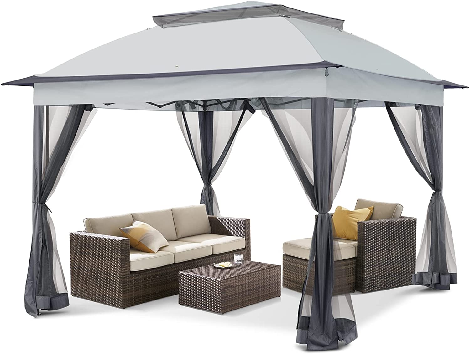Tente de jardin instantanée pliante 11x11 avec moustiquaire, abri extérieur offrant 121 pieds carrés d'ombre par COOS BAY
