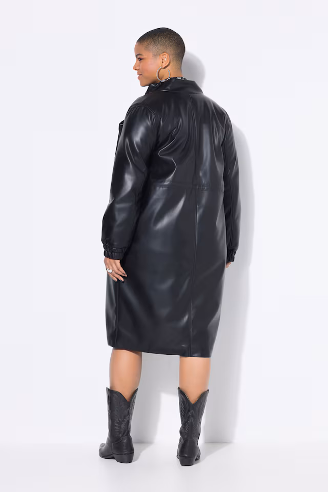 Long Faux Leather Drawstring Waist Coat