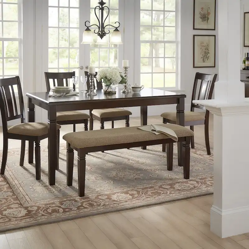 Dining Table Set with Upholstered Chairs and Bench for Kitchen and Dining Room