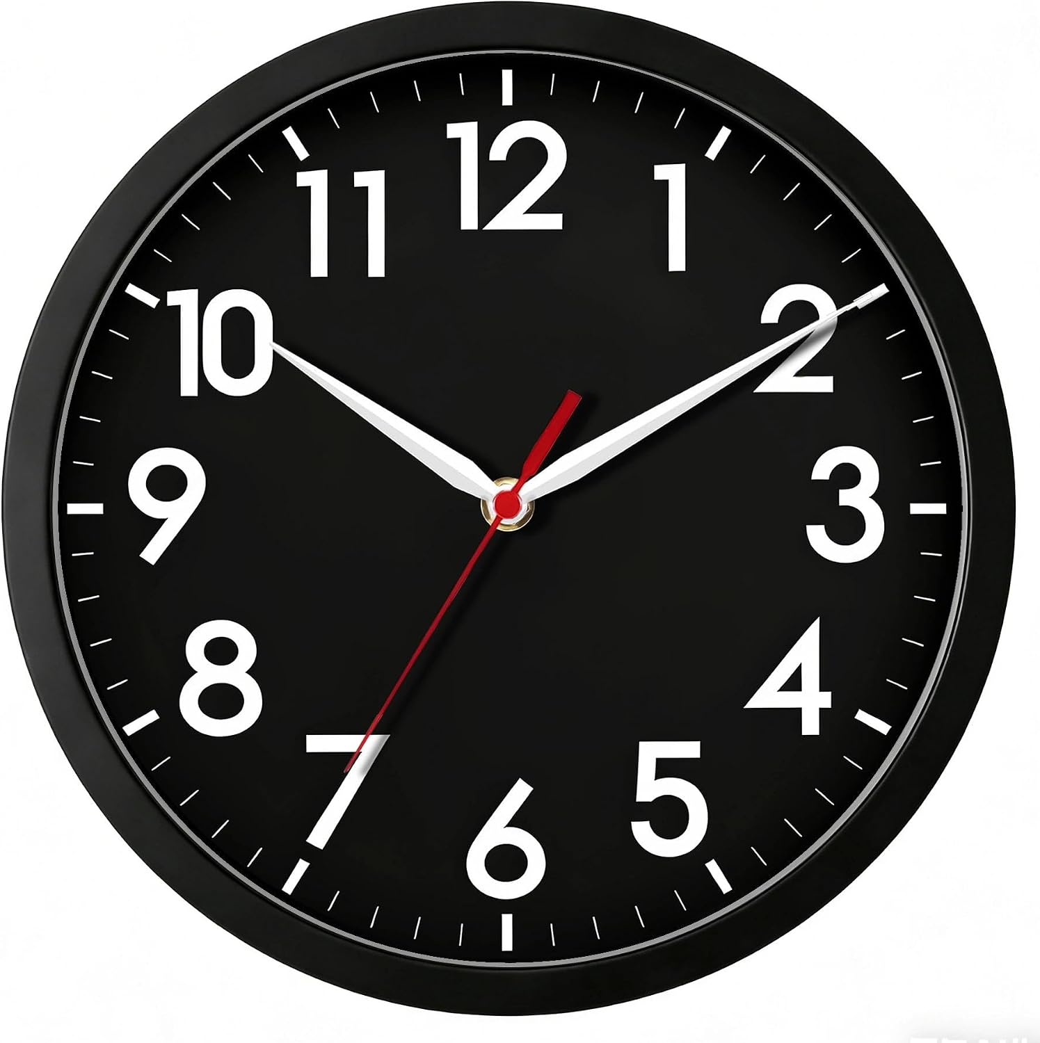 AKCISOT 10 Inch Wall Clock, Silent Battery Operated Analog Clock, Black |   Classroom |   Kitchen |   Office |   Easy to Read Numbers |   Garage