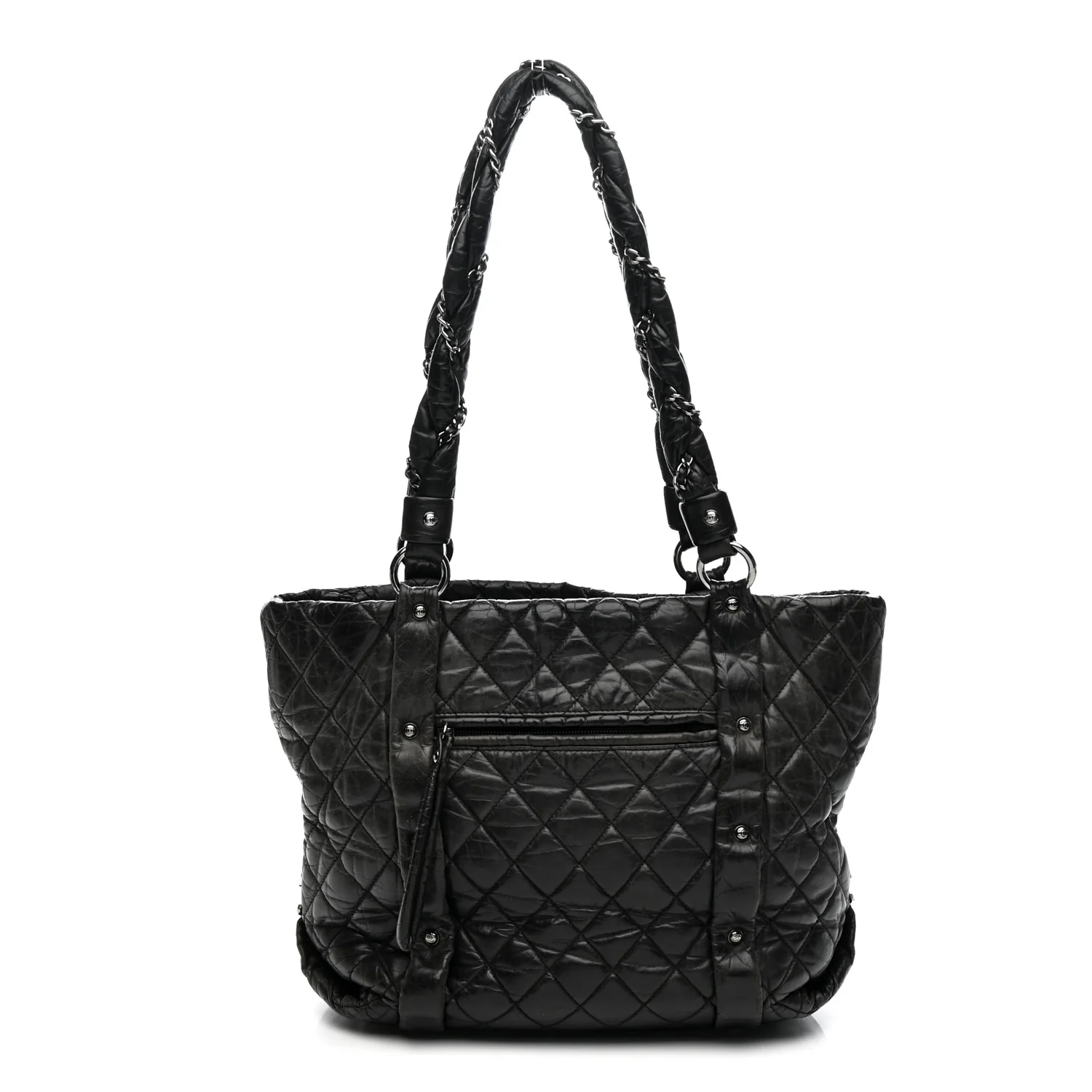 Distressed Lambskin Vintage Ligne Lady Braid Tote Black
