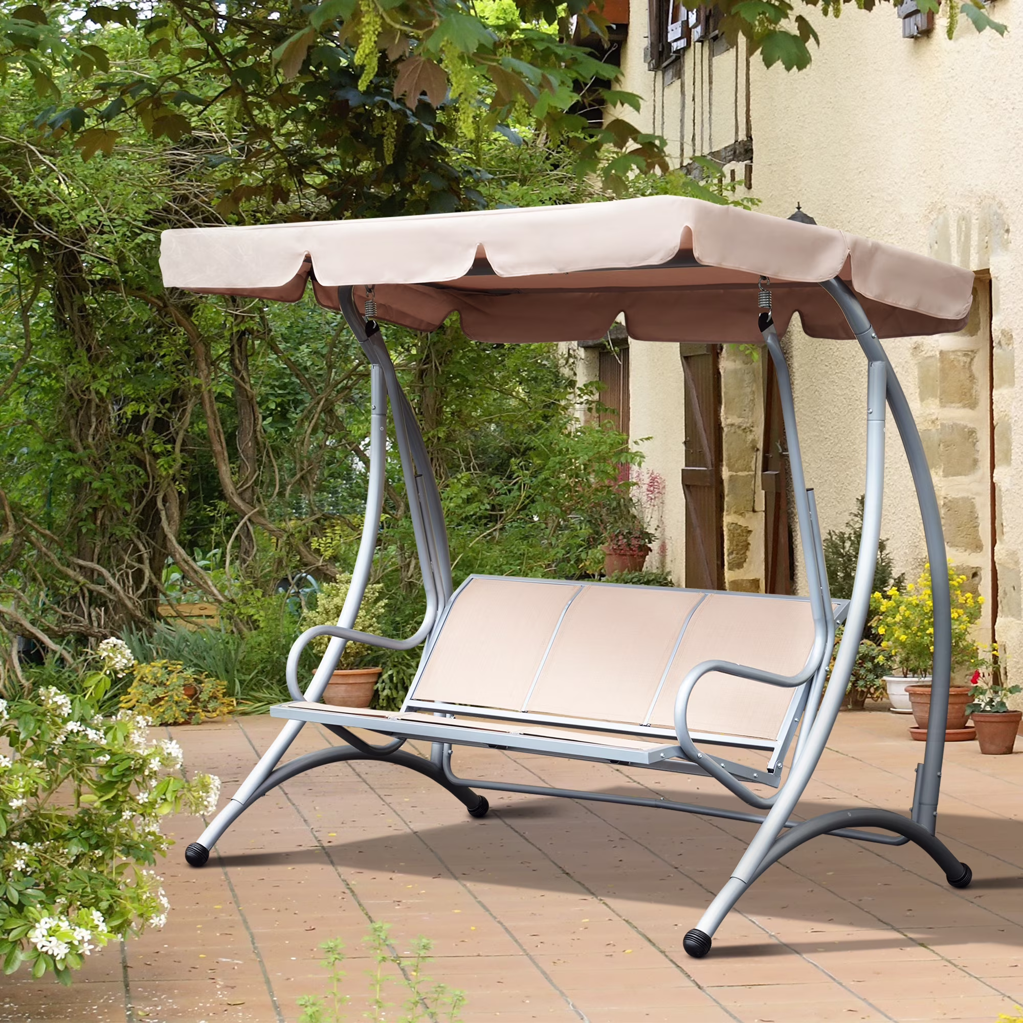 3 Person Patio Swing Seats, Porch Swing with Stand Adjustable Canopy, Heavy Duty Outdoor Swing Chair Bench for Adults, Black(Black) - Image 5