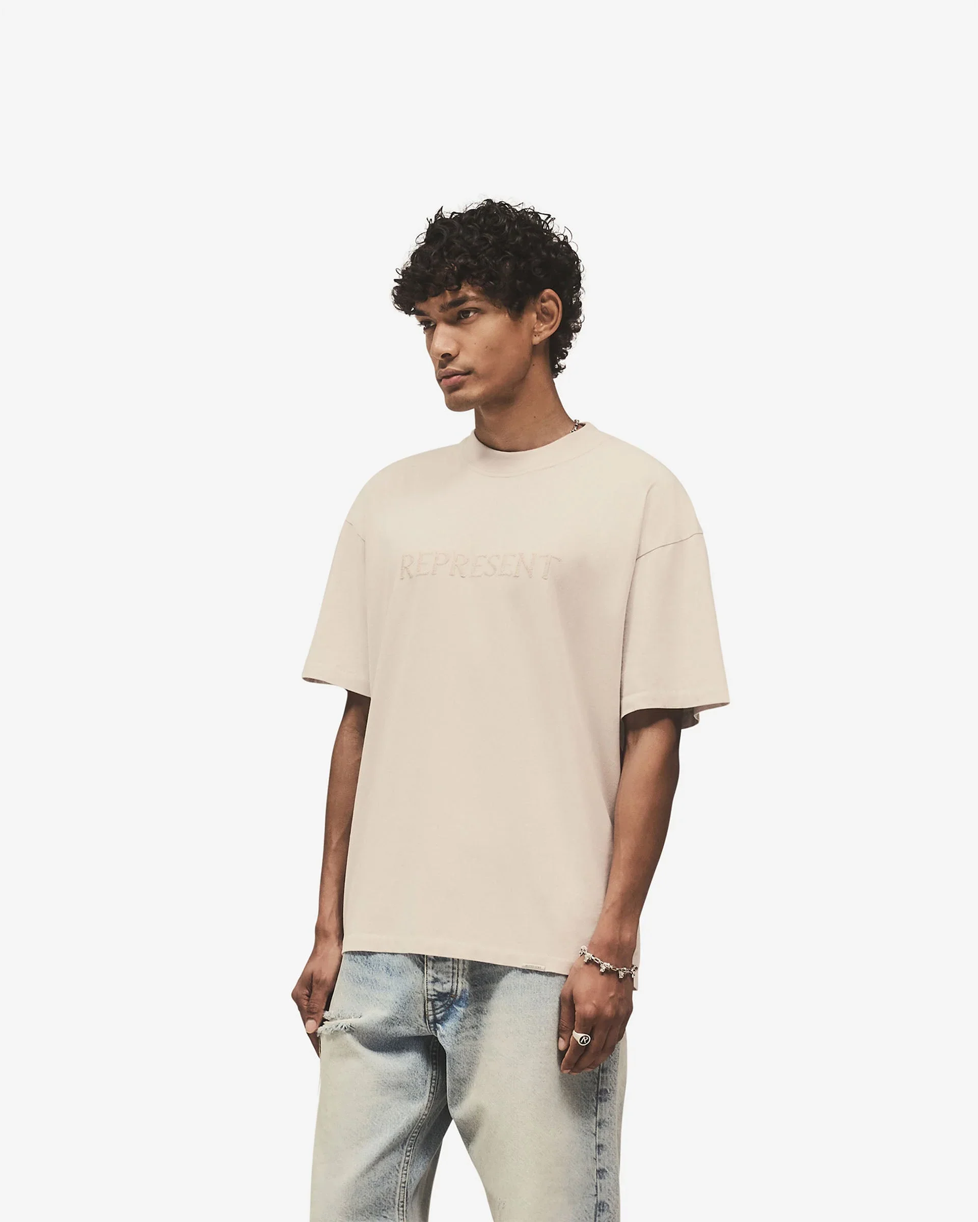 Embroidered Serif Logo T-Shirt - Concrete