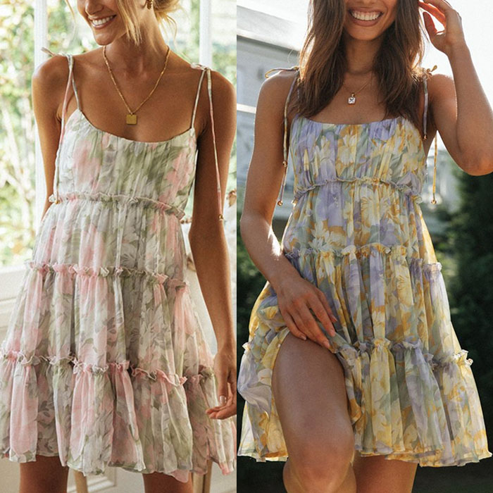 Robe courte trapèze imprimée pour femme