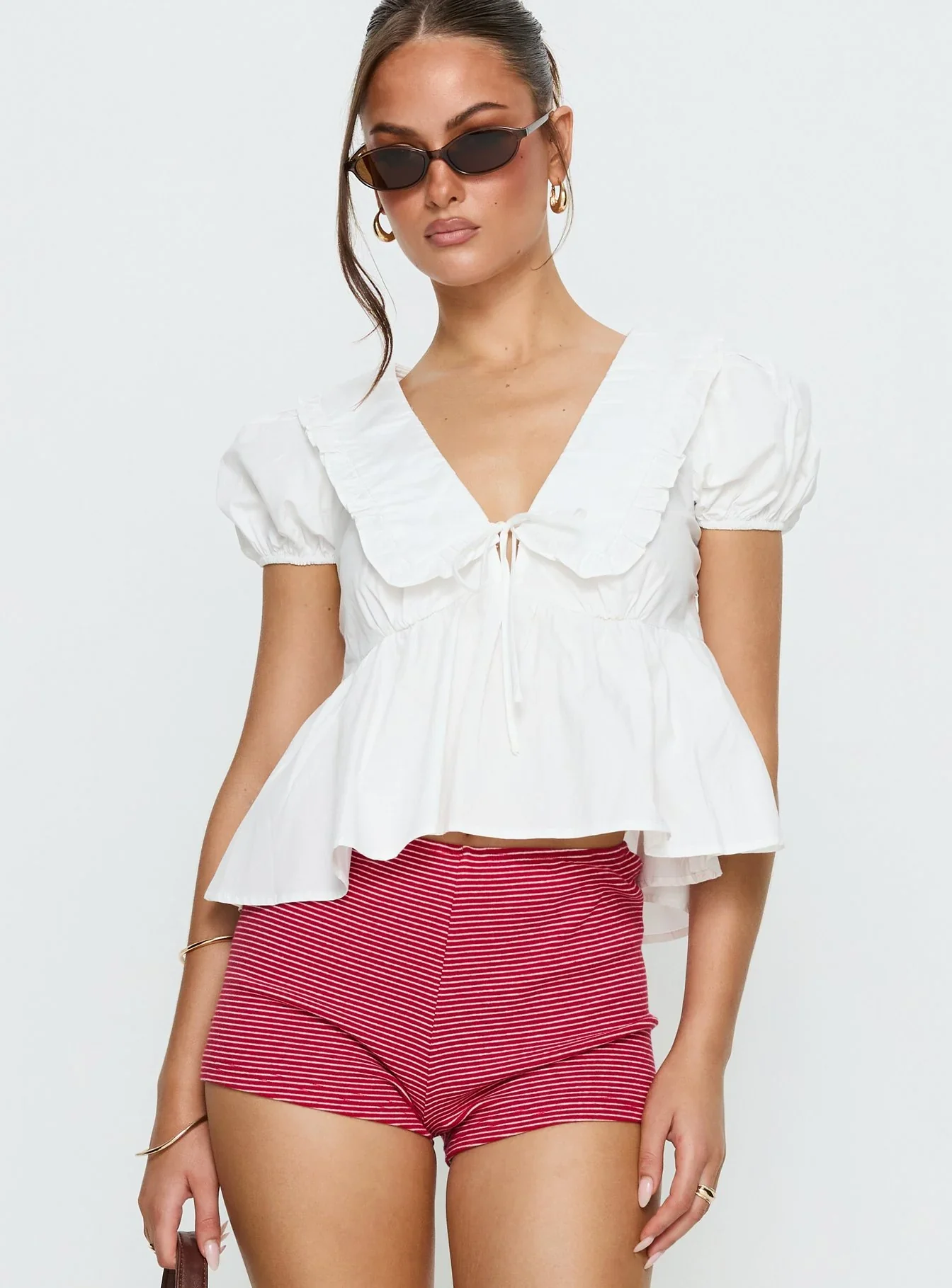 Dawes Oversized Collar Blouse Top White