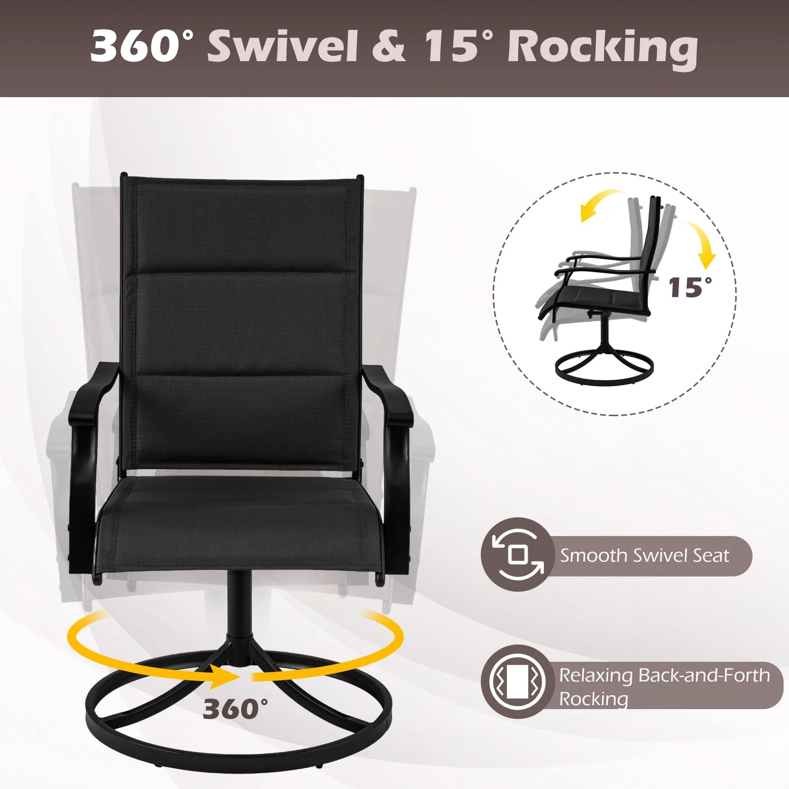 Tangkula Padded Patio Swivel Chairs Set of 4/2 Heavy Duty Metal Frame Rocker Chair