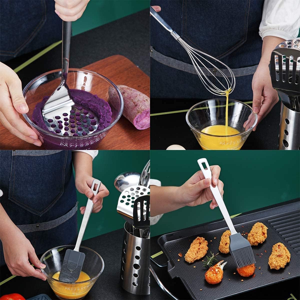 Stainless Steel Cooking Utensils Set, Berglander 13 Pieces Kitchen Utensils Set, Kitchen Tools Set With Utensil Holder Non-Stick And Heat Resistant, Dishwasher Safe, Easy to Clean (13 Pieces)