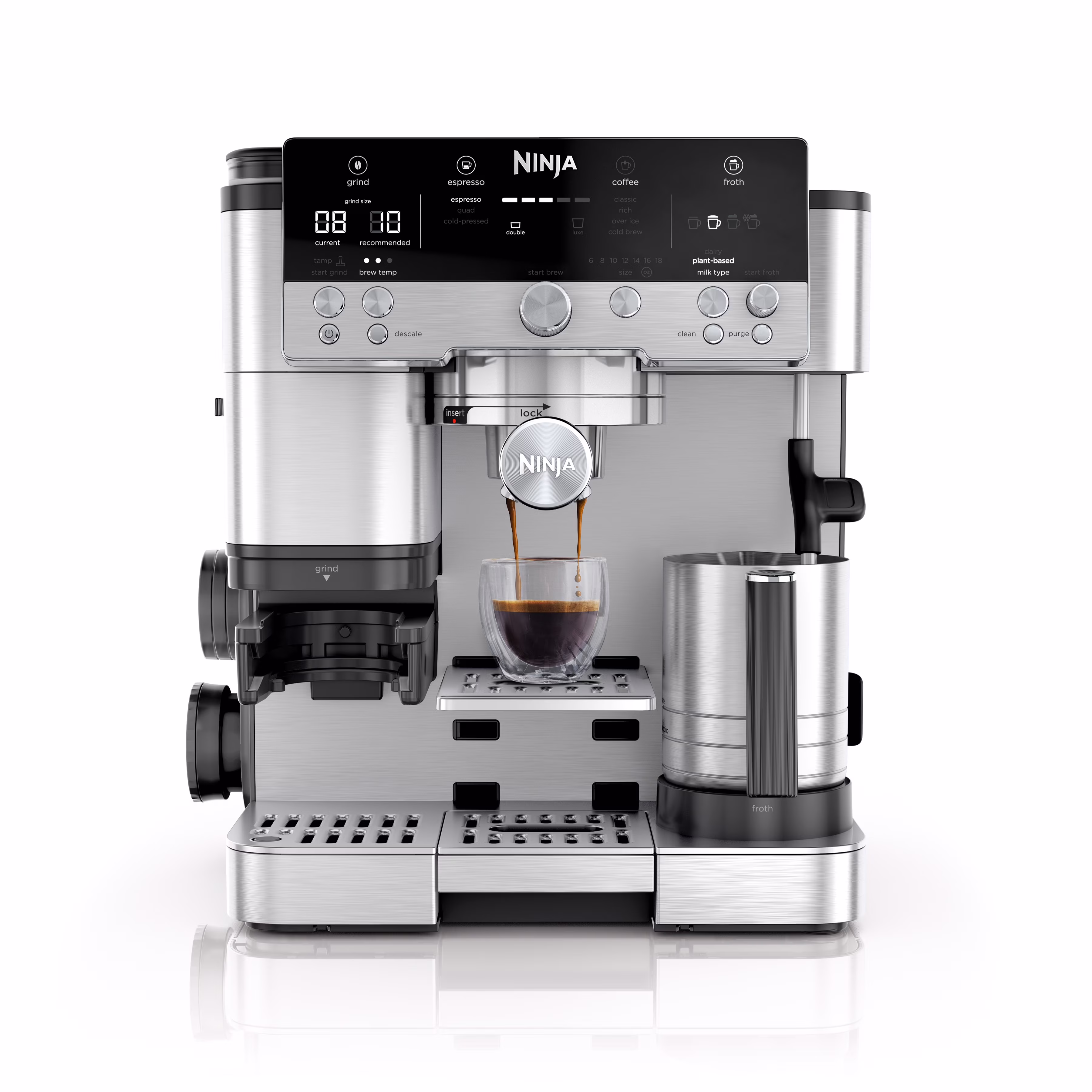 Luxe Cafe Premier Series, Stainless Steel Espresso Machine and Drip Coffee Maker with integrated Coffee Grinder and Milk Frother, ES601(Machine Only)