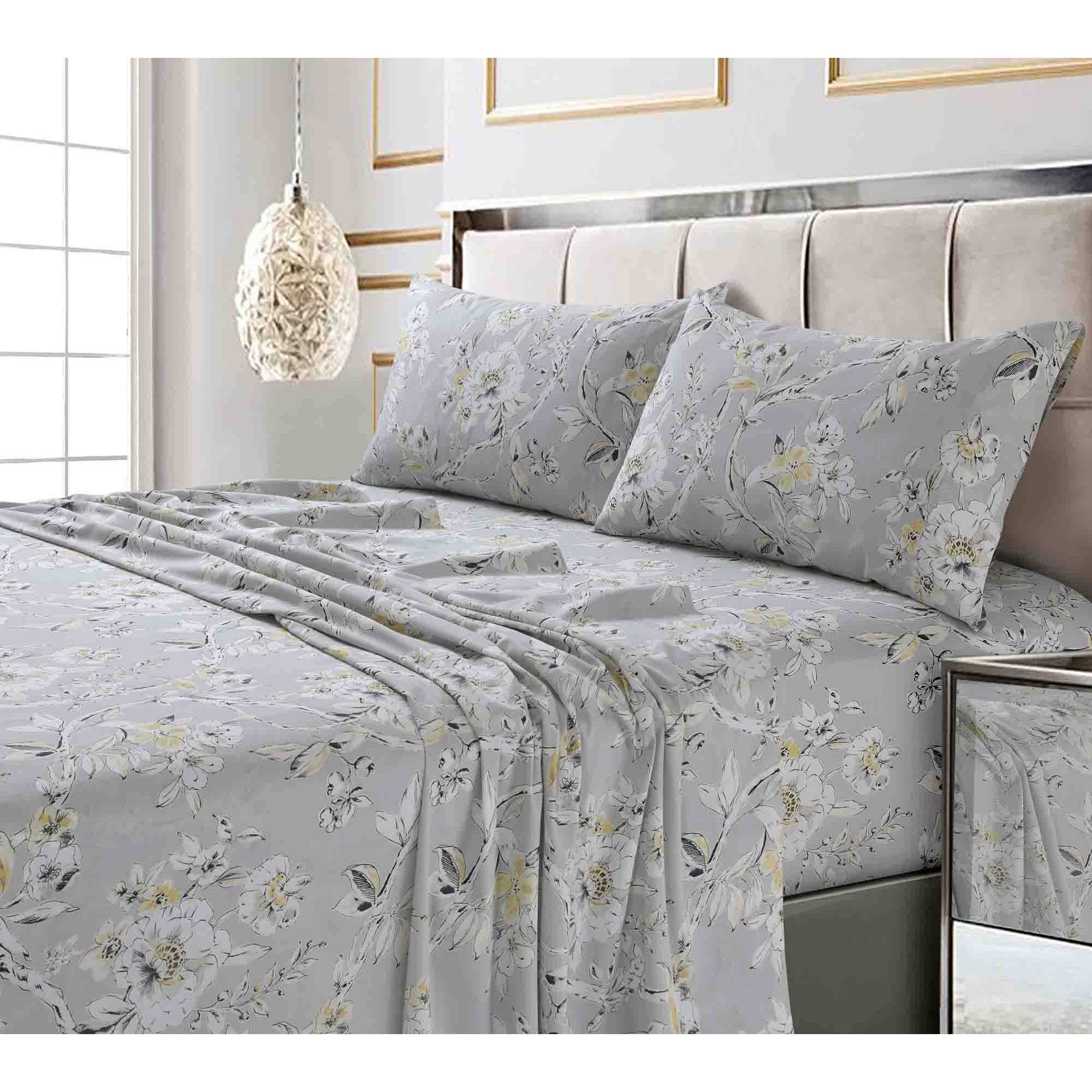 300 Thread Count Colmar Printed Pillowcase Pair by Tribeca Living, Size: King, Silver